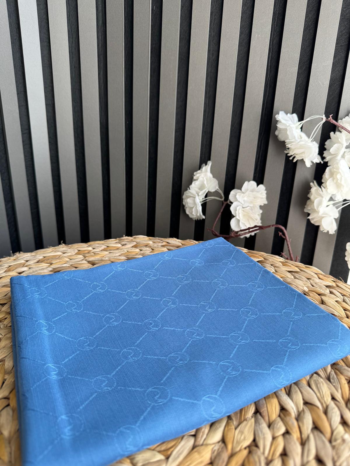S DESEN MONOGRAM ŞAL MAVİ