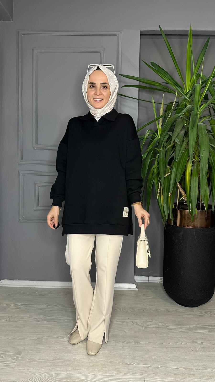  8710 ŞARDONLU SWEAT SİYAH S-M