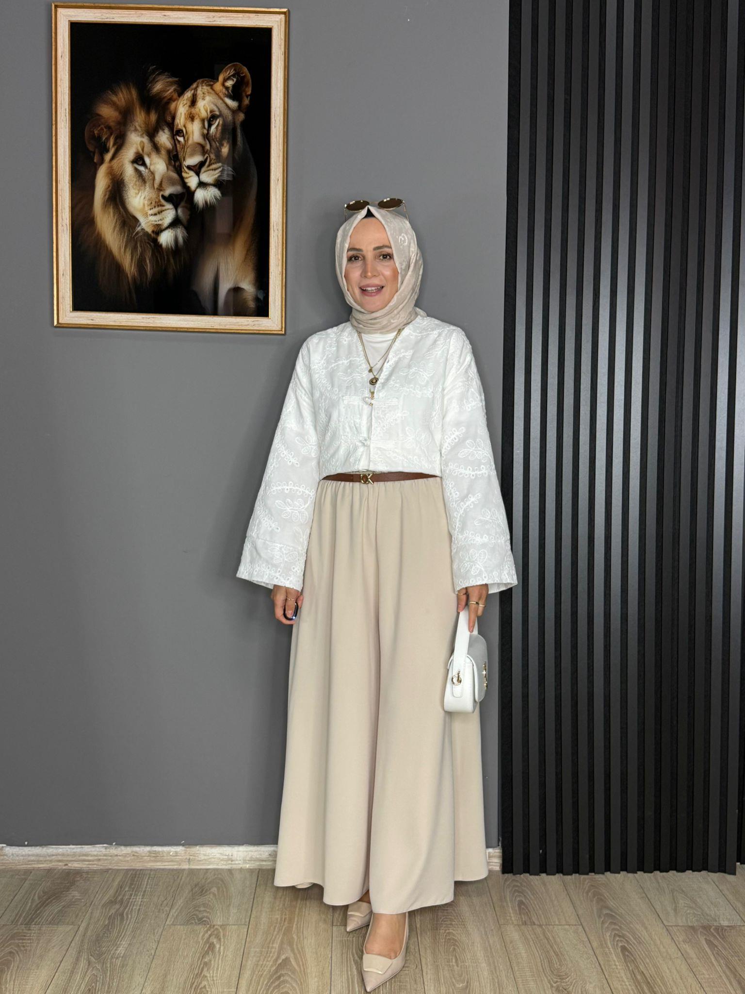 0347 KREP KUMAŞ PANTOLON KREM 