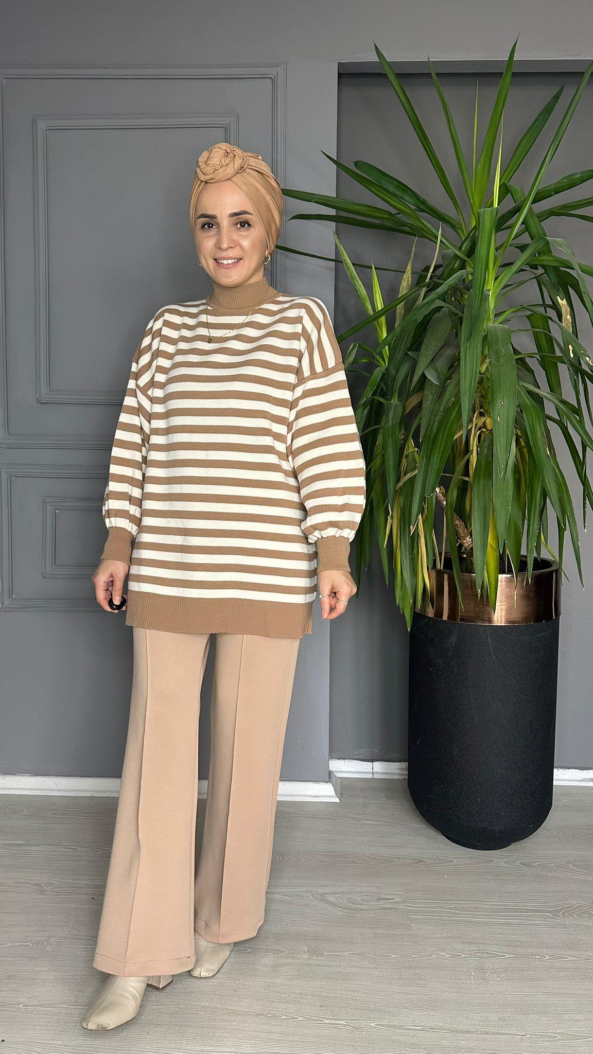 10076 İNCE ÇİZGİLİ TRİKO CAMEL