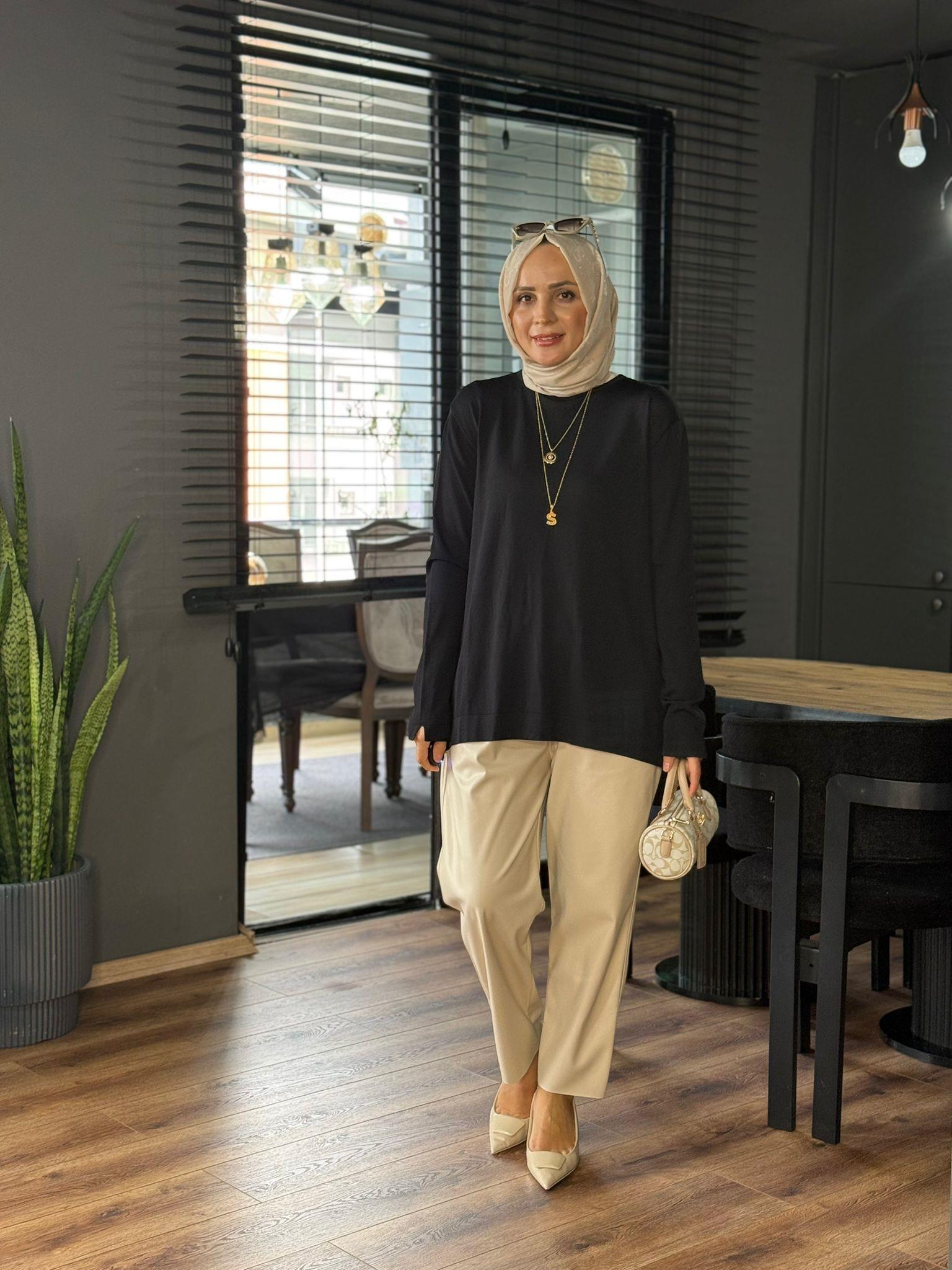 10481 SOĞUK MERSERİZE TUNİK SİYAH