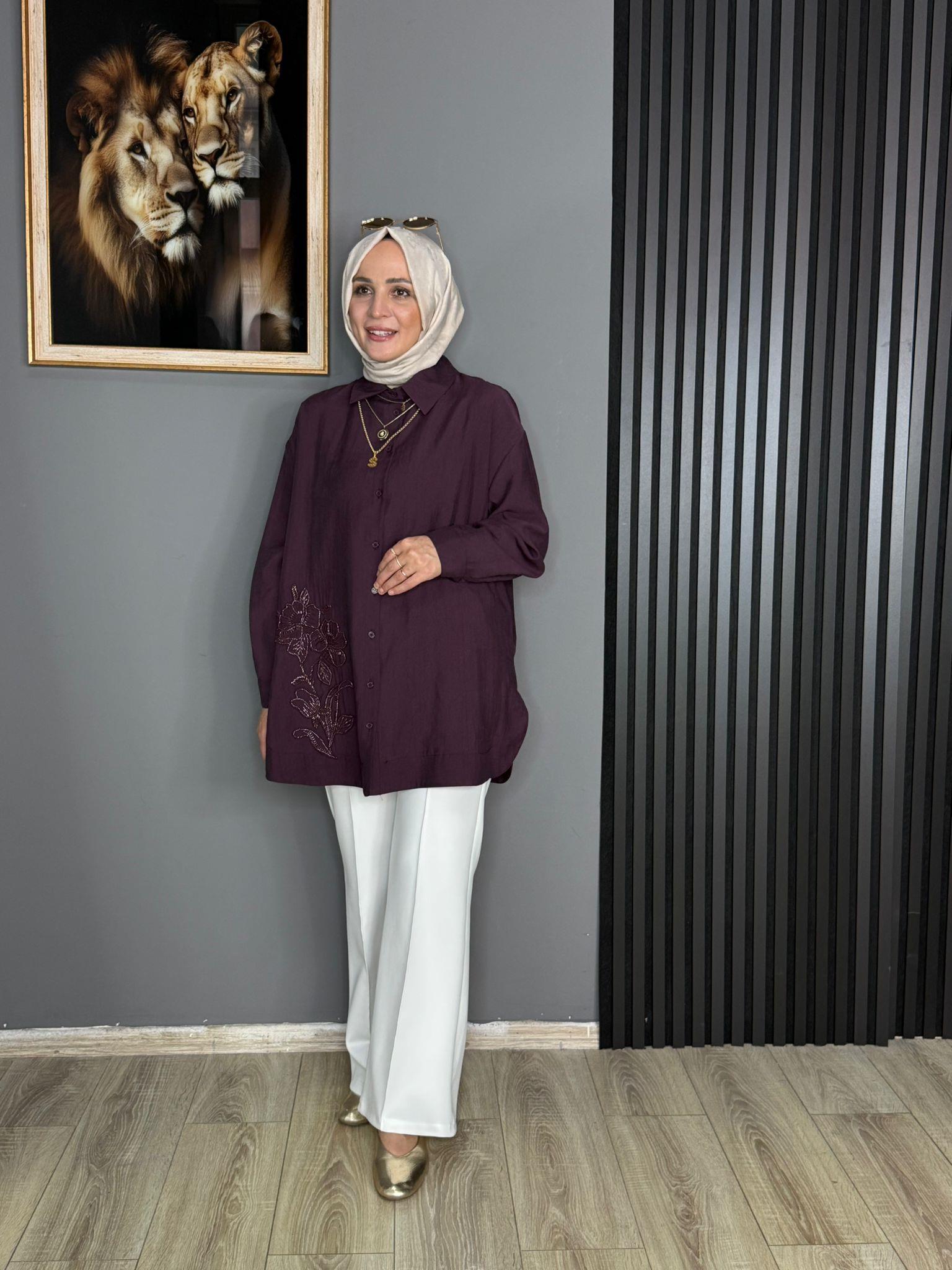 10793 İŞLEMELİ GÖMLEK MÜRDÜM 