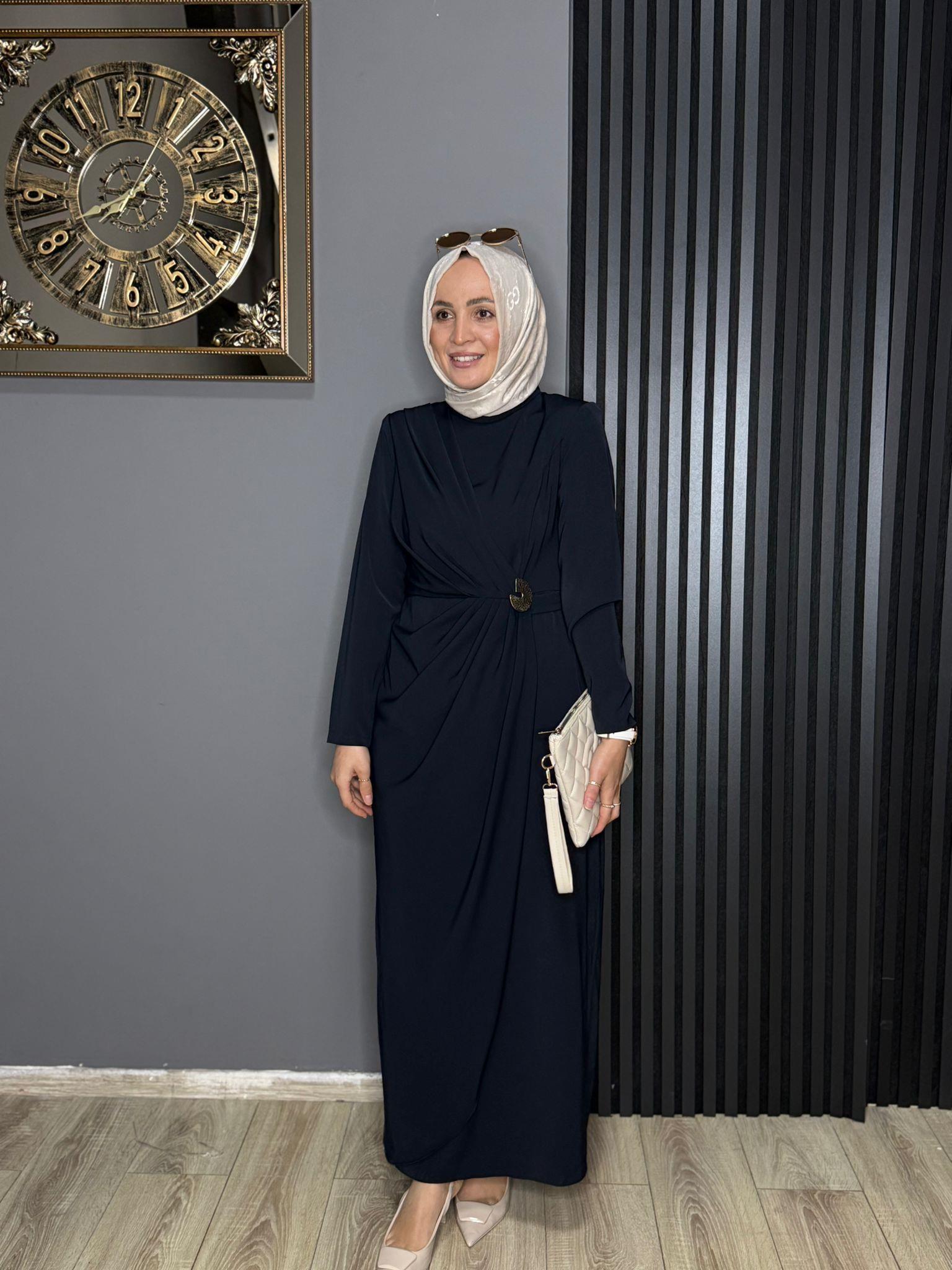 12678 DRAPELİ ELBİSE LACİVERT 