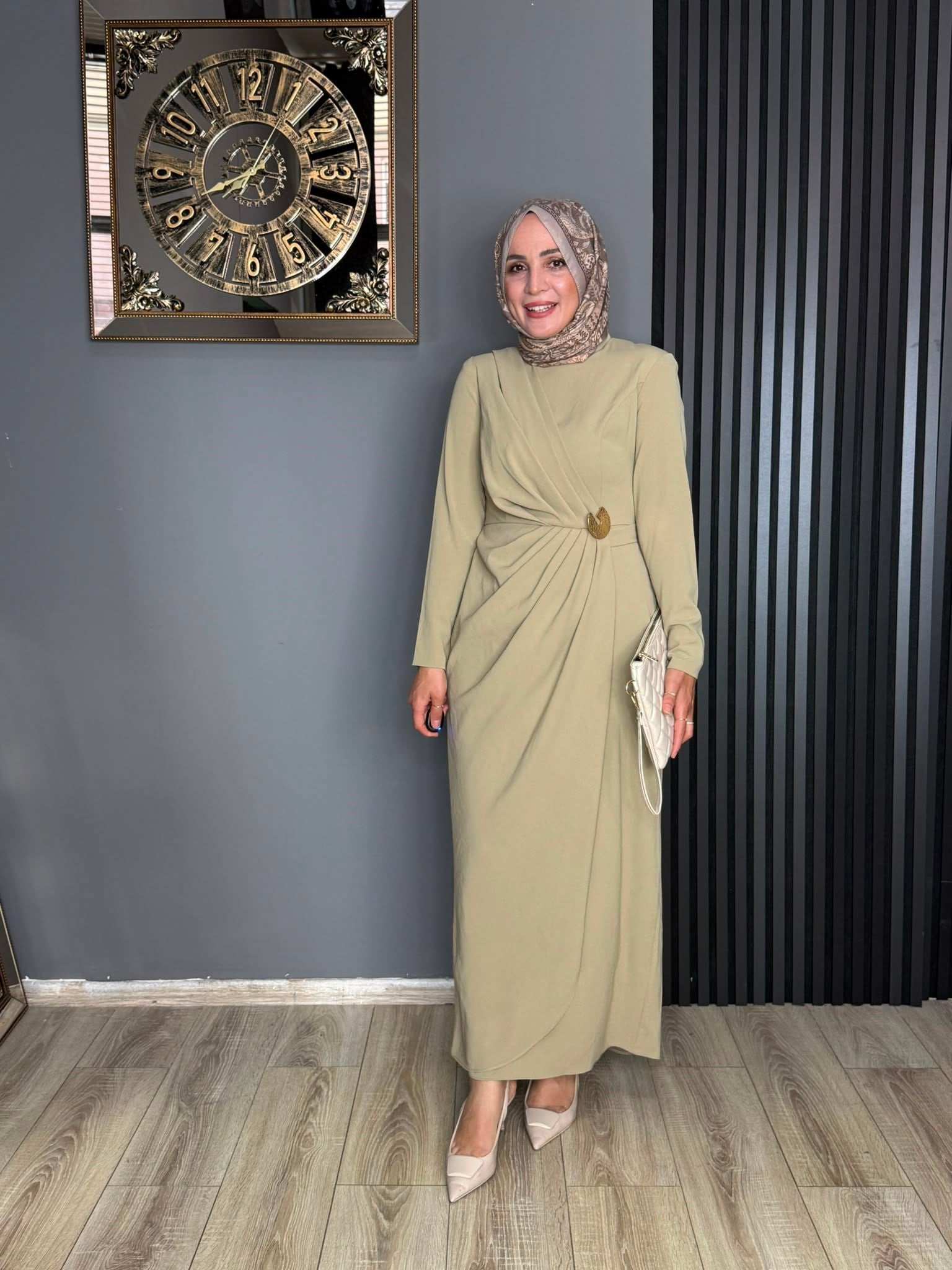 12678 DRAPELİ ELBİSE MİNT YEŞİLİ