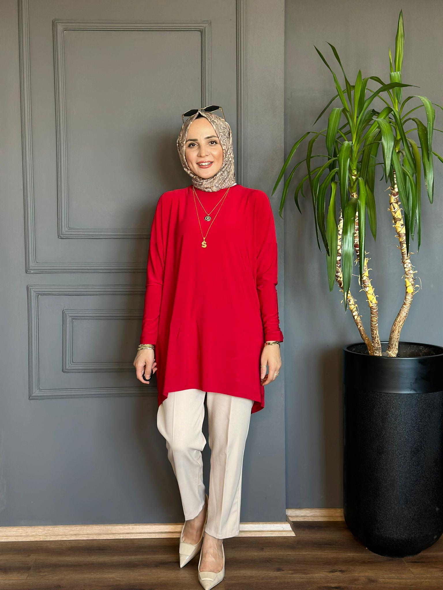 1280 SUNDY MAKAS TUNİK KIRMIZI  