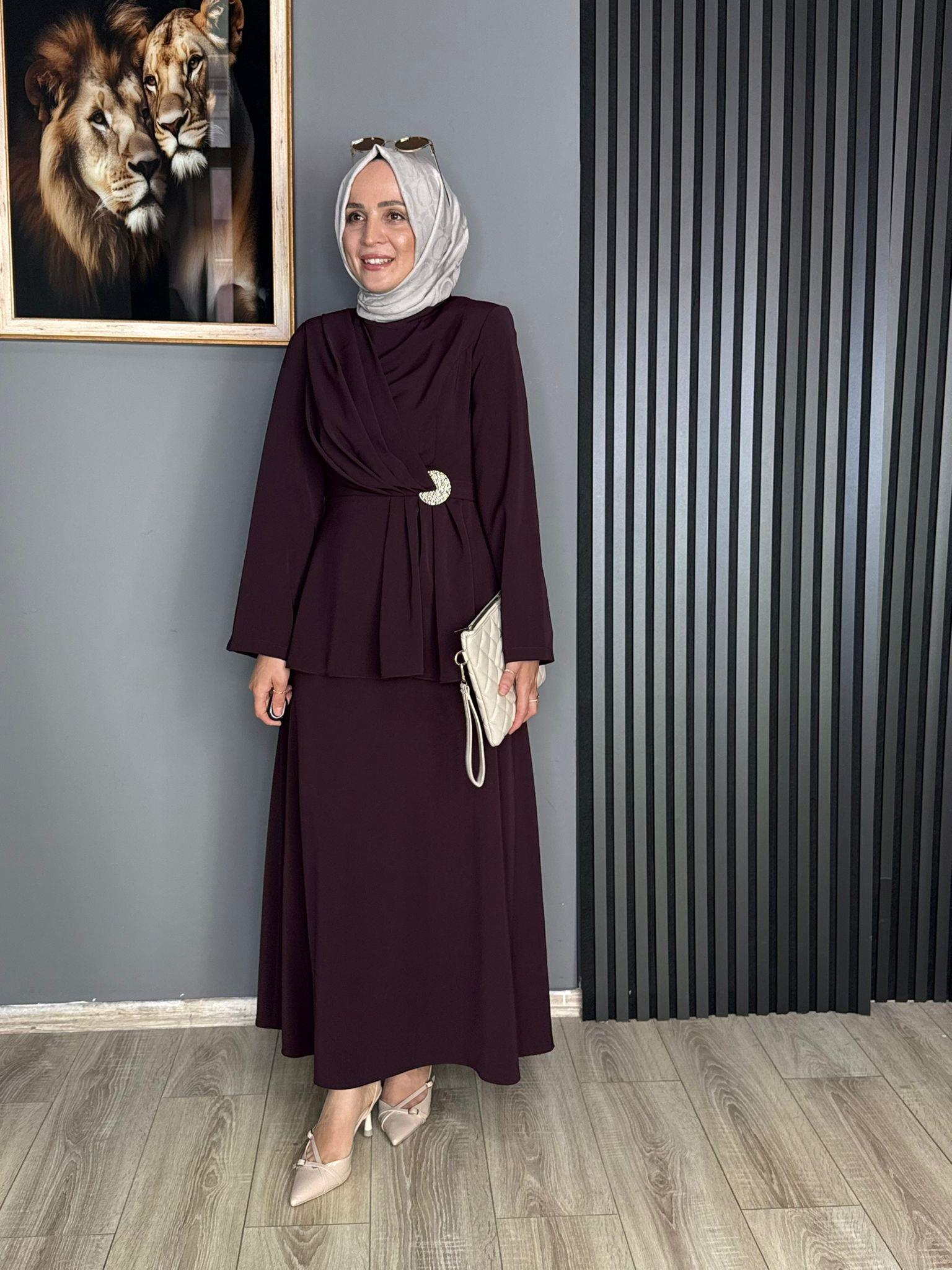 14496 DRAPELİ ETEK TAKIM MÜRDÜM 