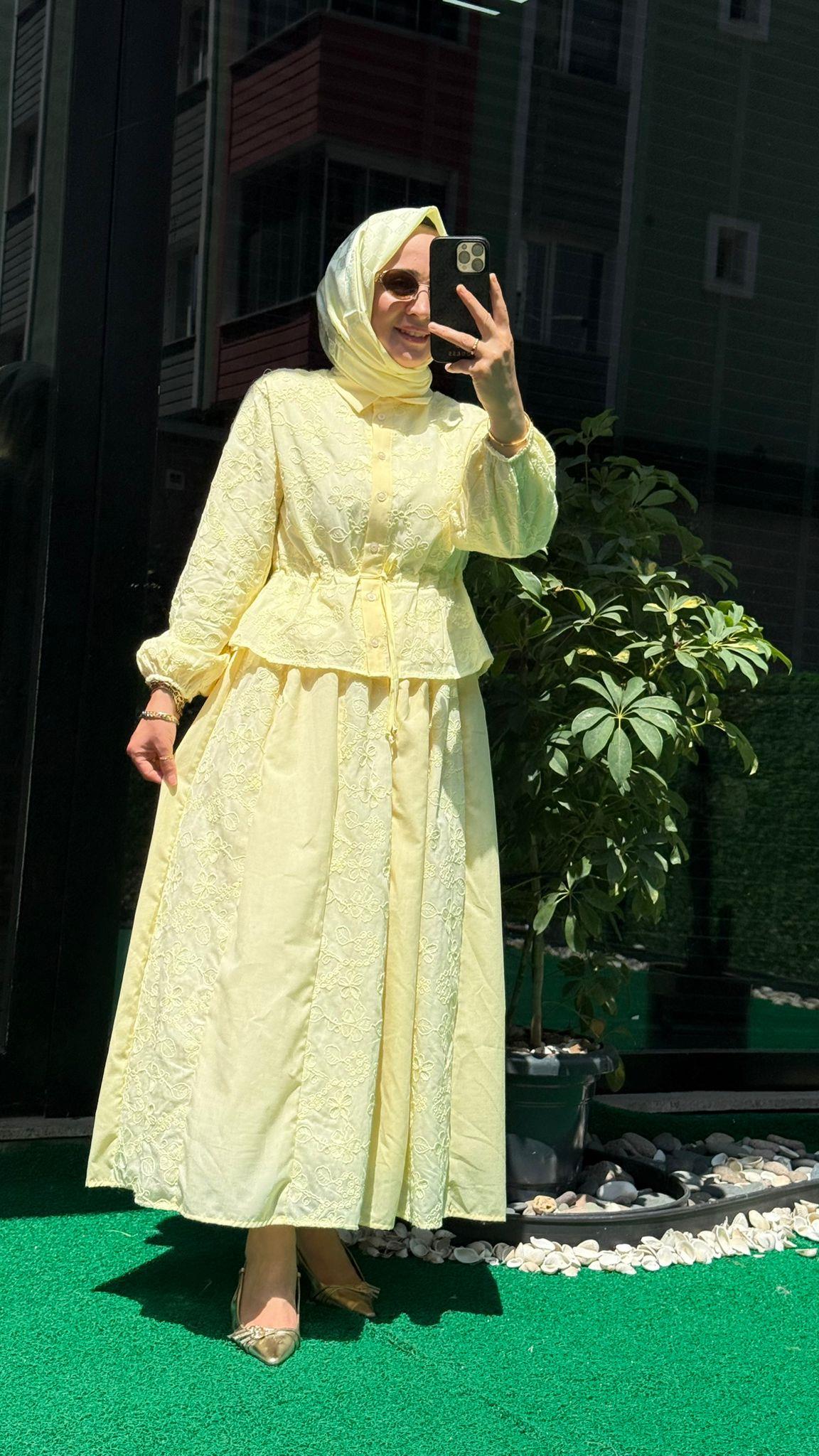 14505 ÇİÇEK DESEN TAKIM SARI 