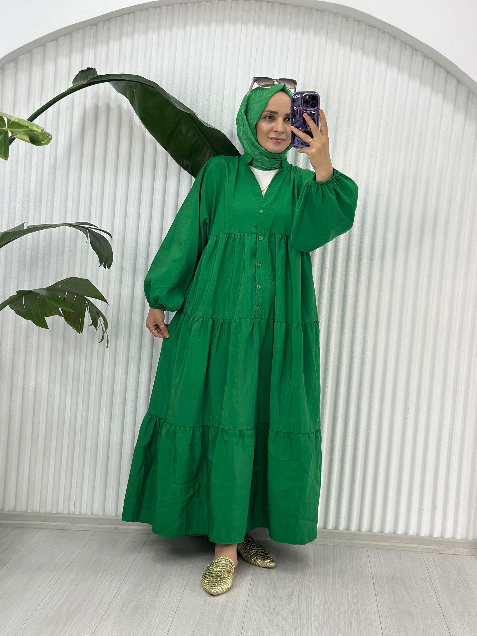 1551 DÜĞMELİ ELBİSE YEŞİL 1