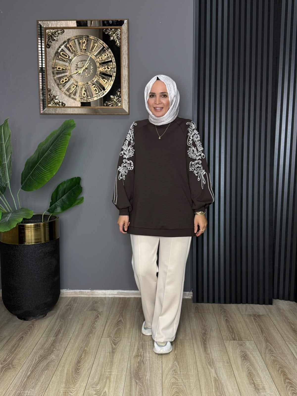 170390 NAKIŞLI TUNİK KAHVERENGİ 