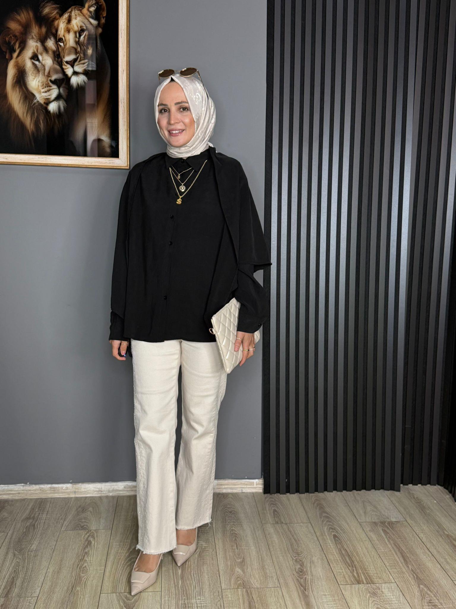 1805 ŞAL DETAY GÖMLEK SİYAH 