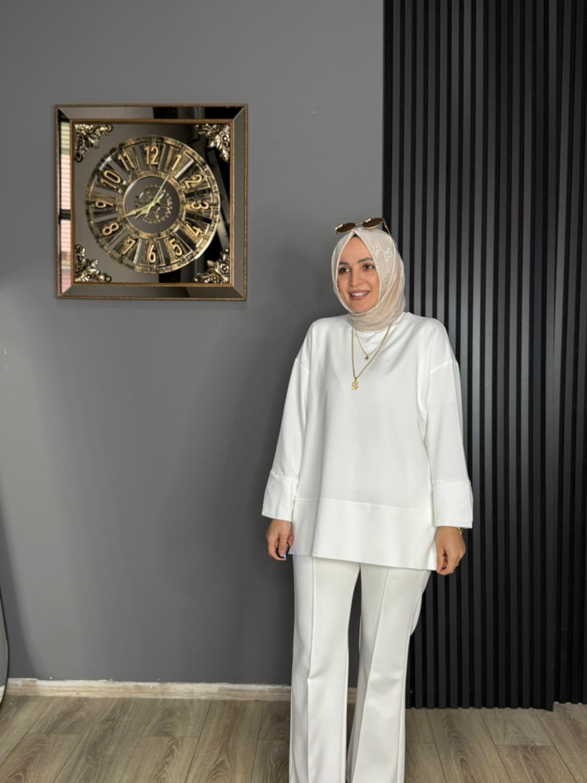 20735 KOL DETAY TUNİK  BEYAZ 