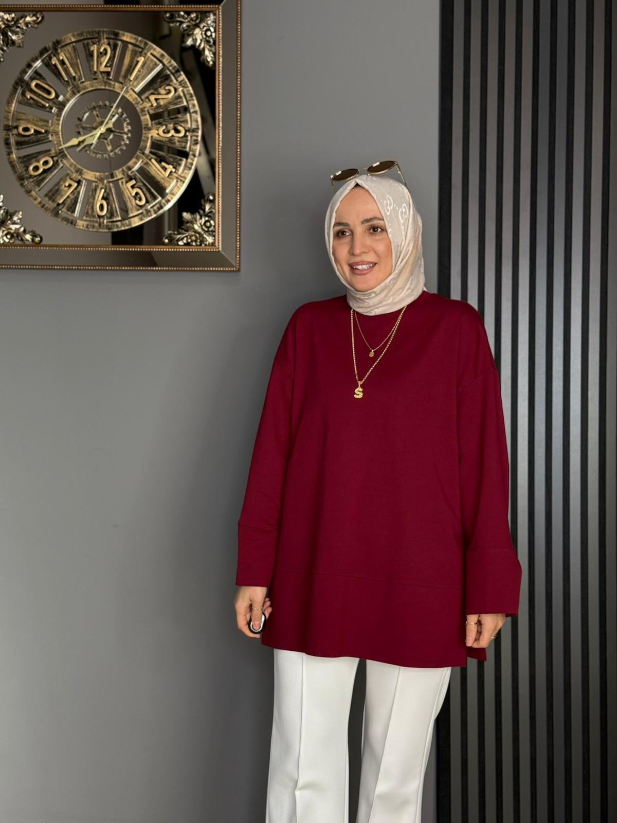 20735 KOL DETAY TUNİK BORDO 