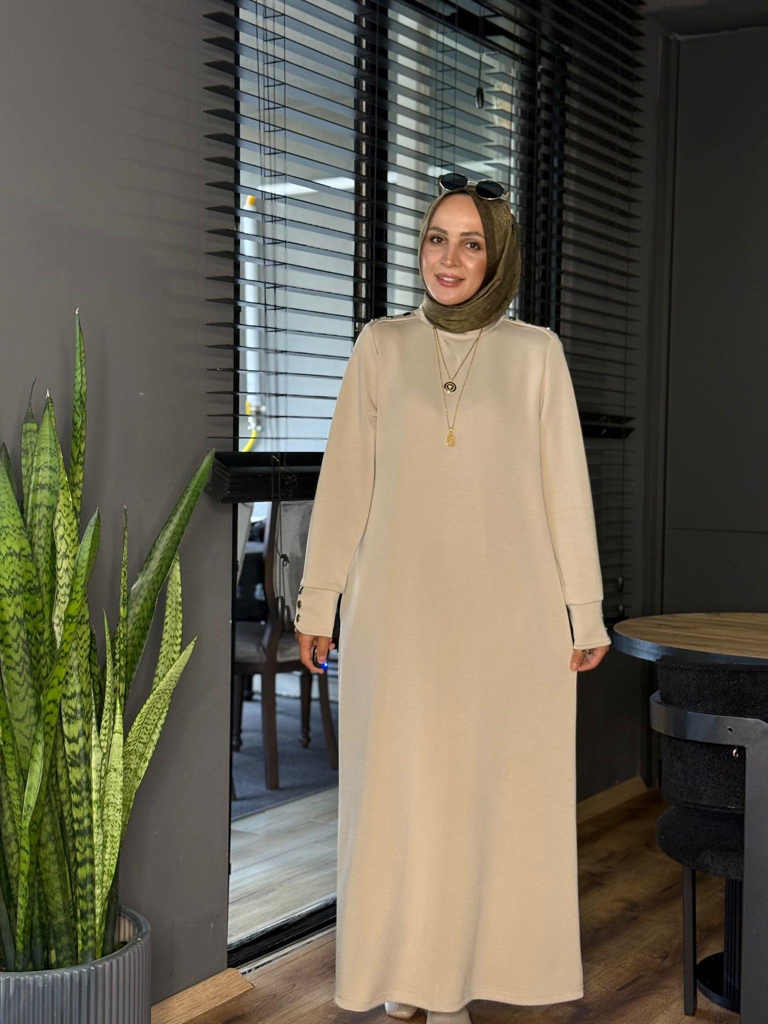 2257 ZİNCİRLİ OYSHO ELBİSE KREM 