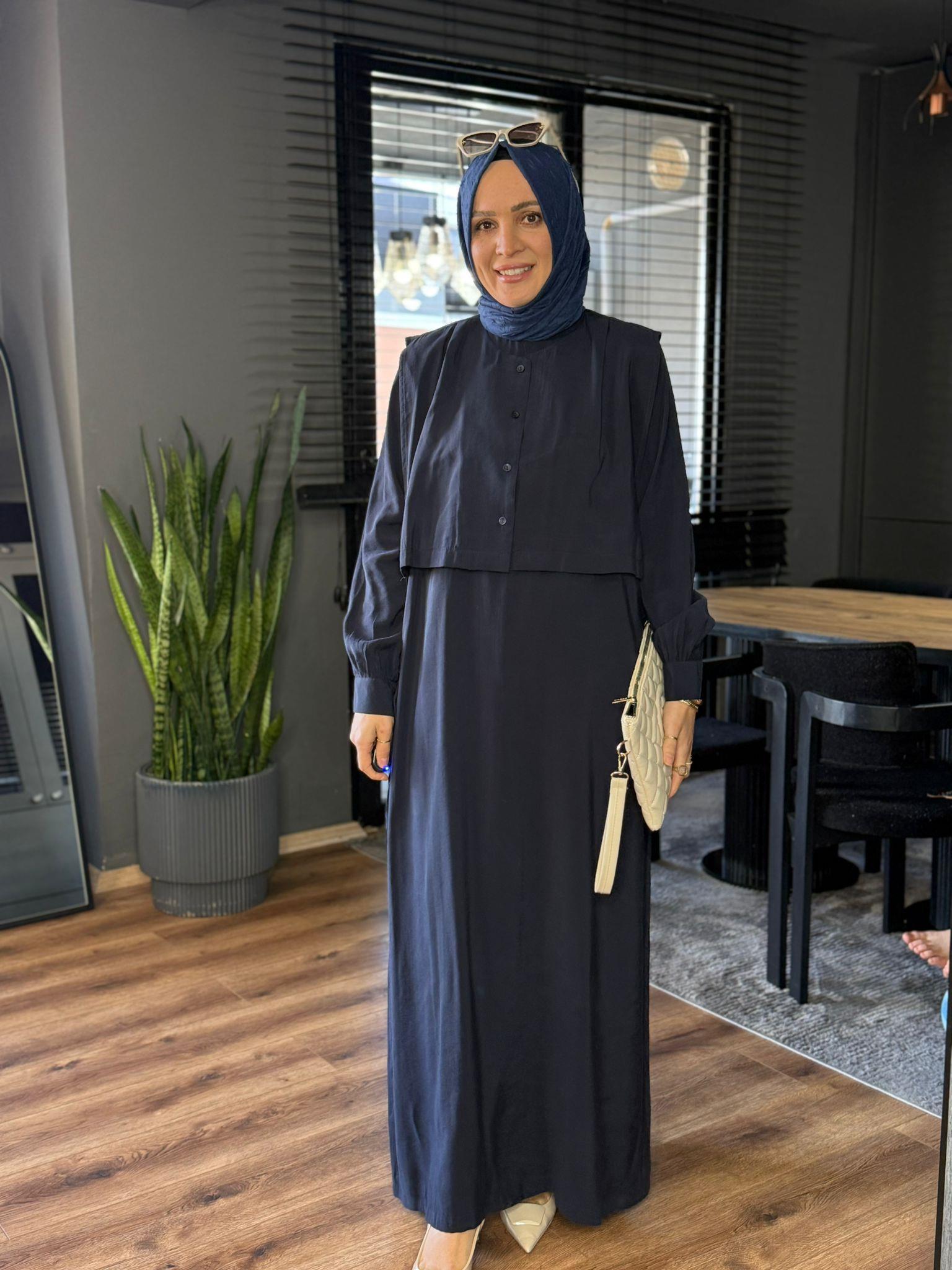 22711 İKİ PARÇA ELBİSE LACİVERT 