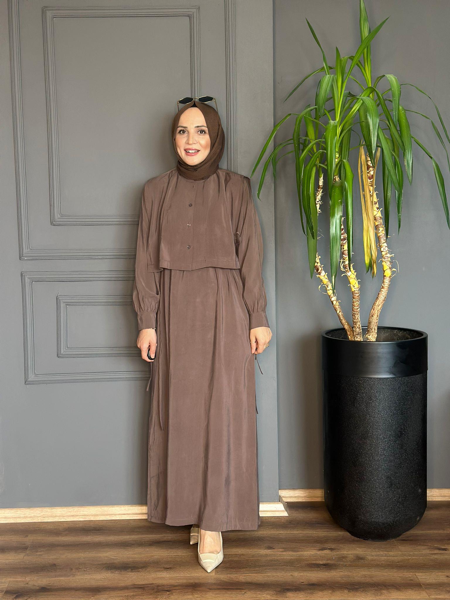 22711 TENSEL KAHVERENGİ ELBİSE 