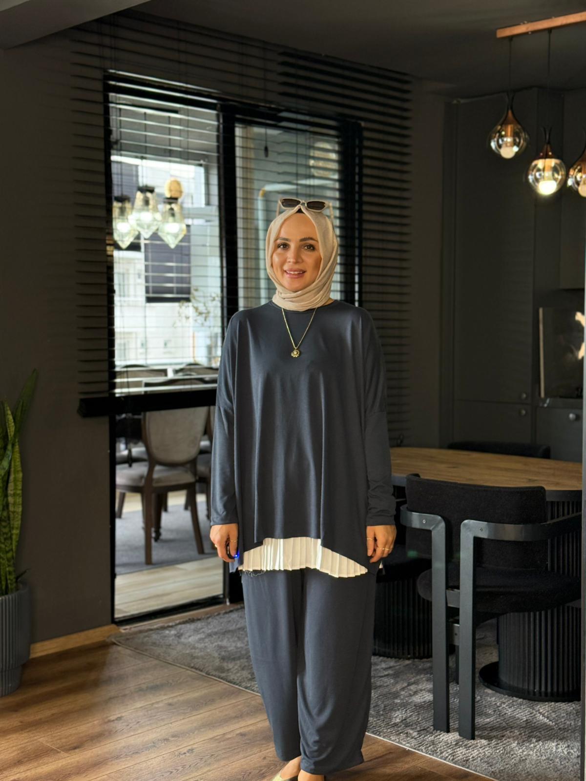 22743 İNCE OYSHO TAKIM  ANTRASİT GRİ 