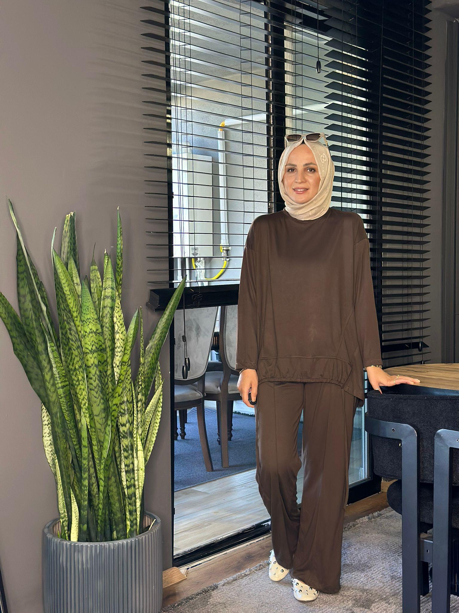 22758 BÜZGÜ DETAY OYSHO TAKIM KAVERENGİ 