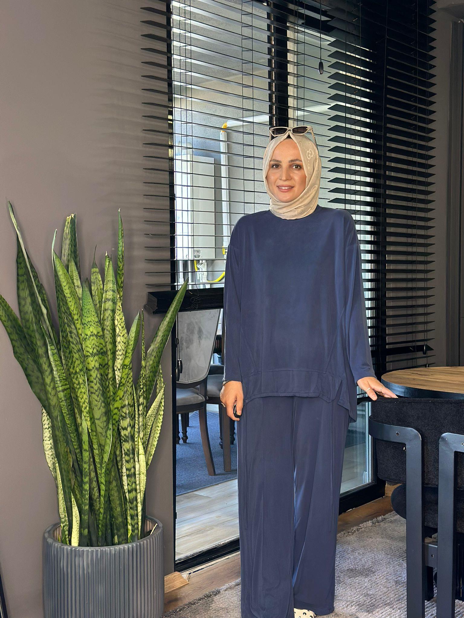 22758 BÜZGÜ DETAY OYSHO TAKIM LACİVERT 