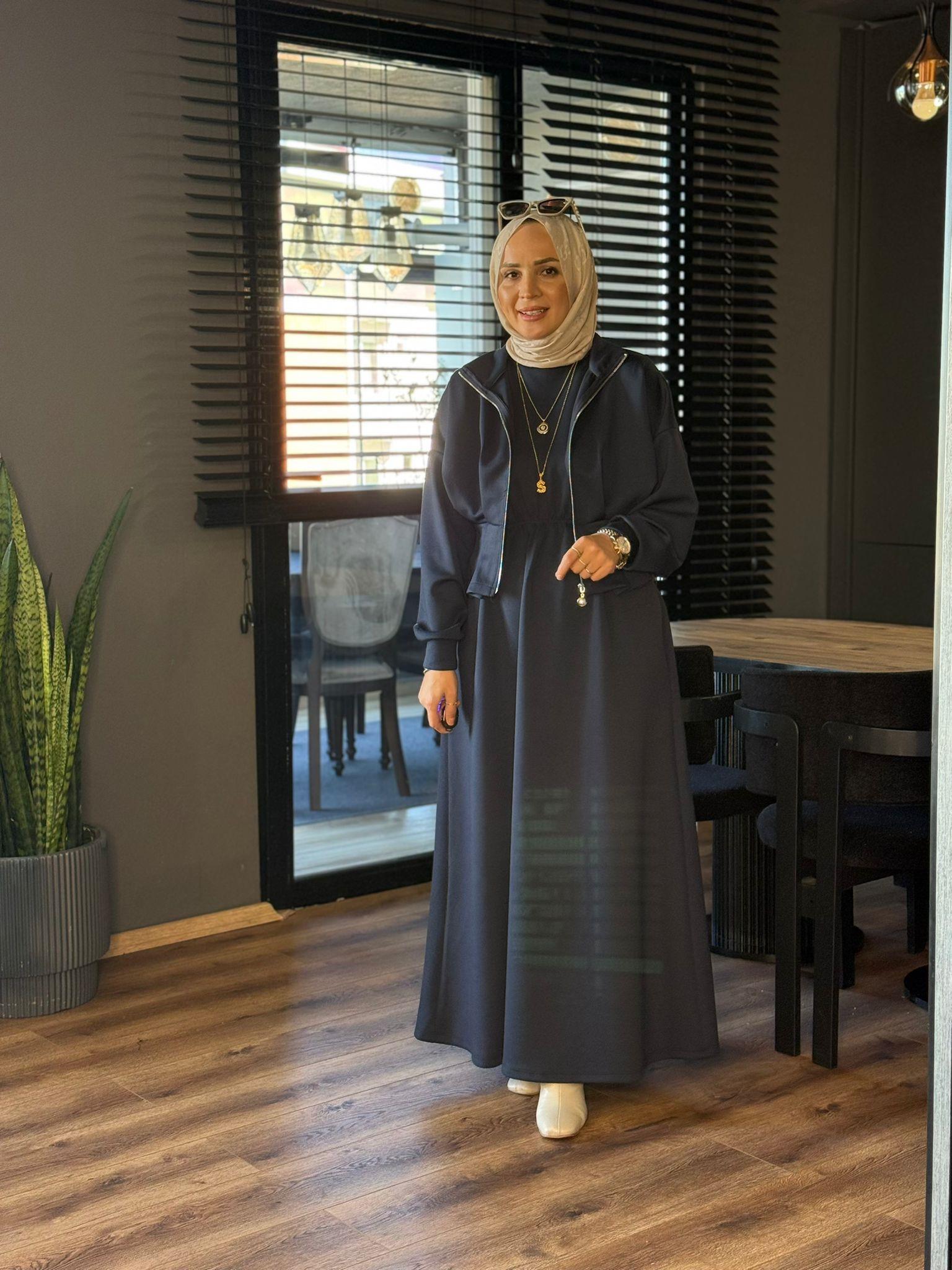 22786 FIR FIR DETAY ELBİSE LACİVERT 