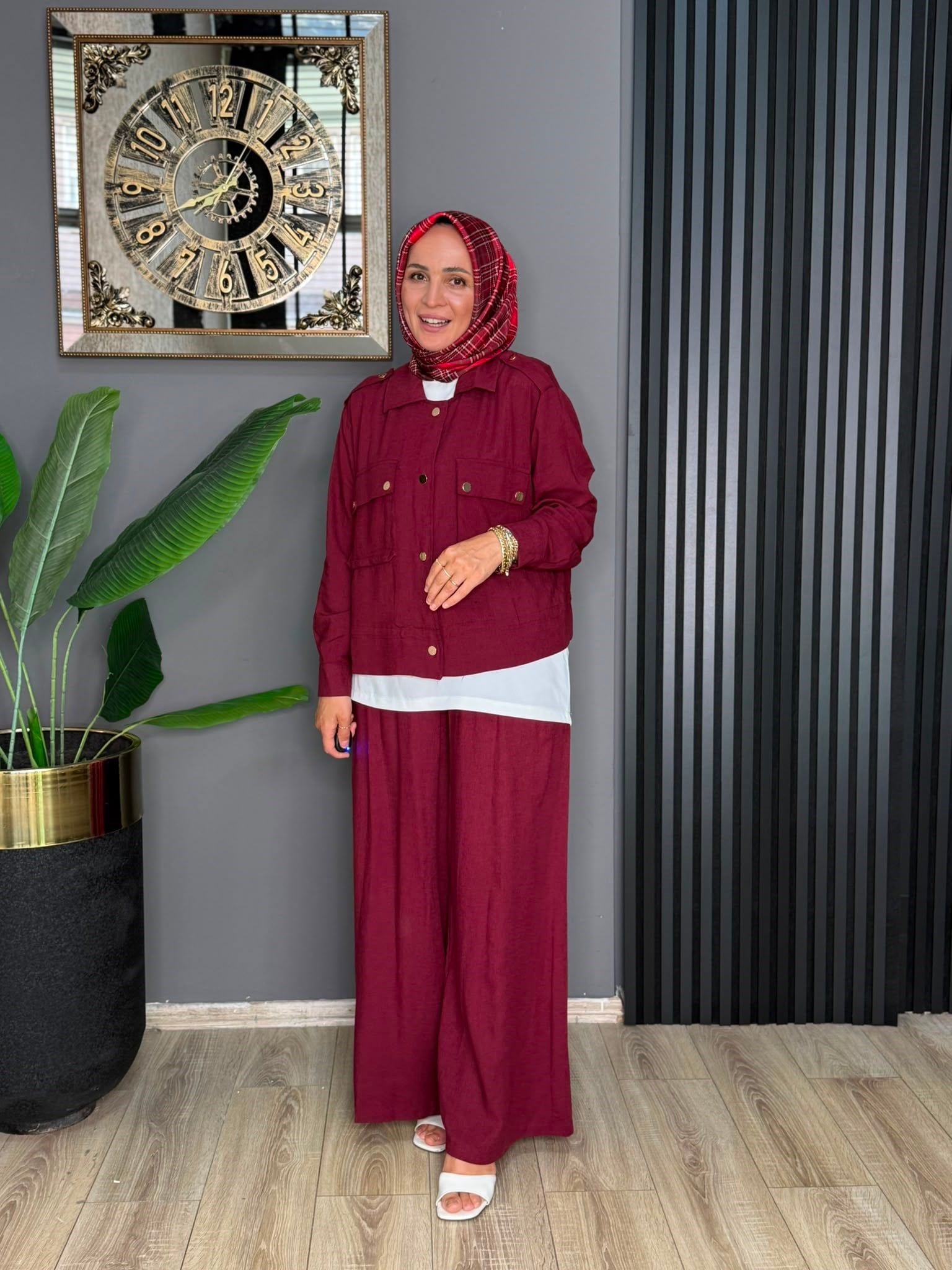 22879 MANOLYA KETEN TAKIM BORDO S-M 