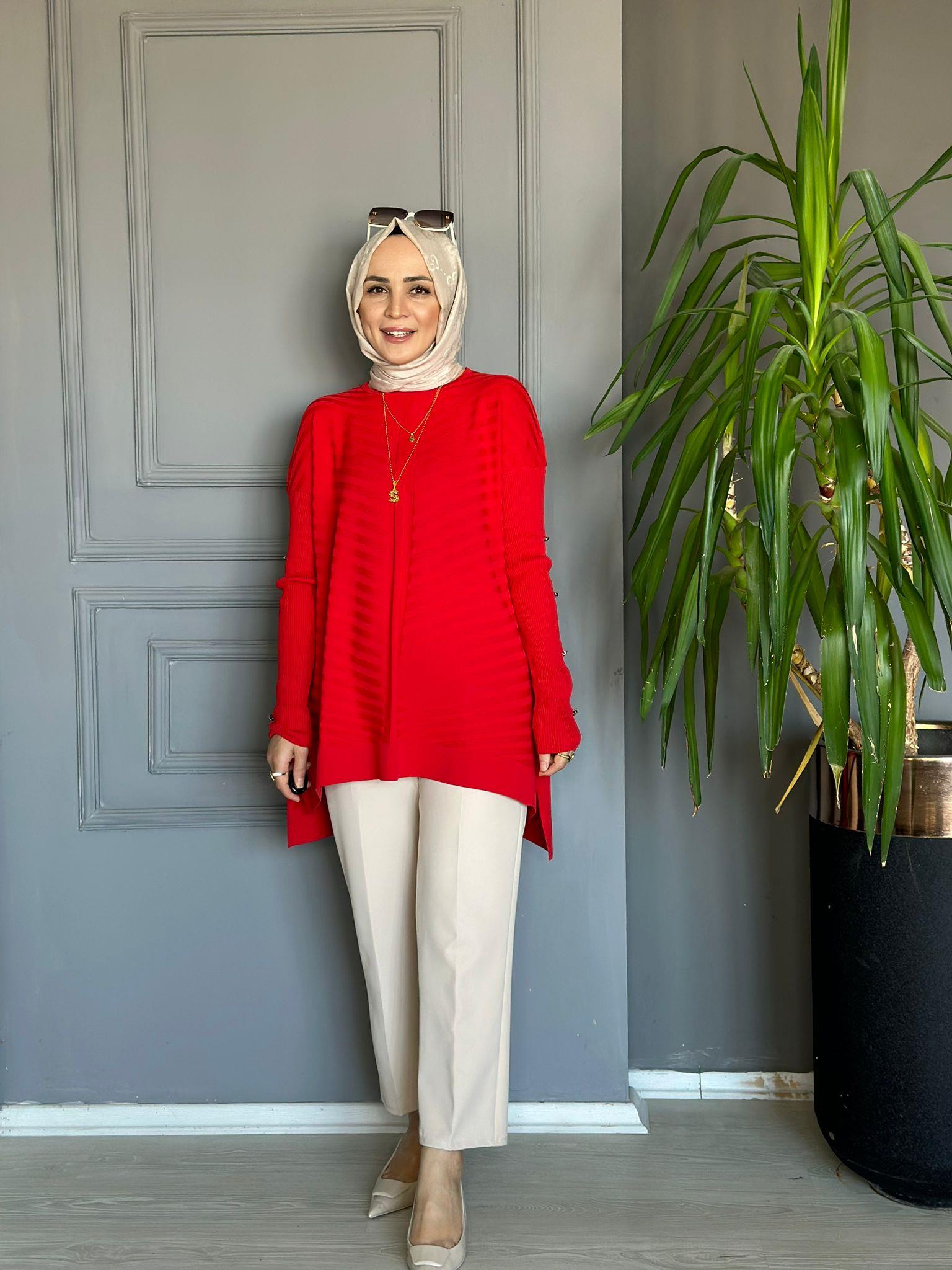 23719 KOL DETAY MERSERİZE KIRMIZI