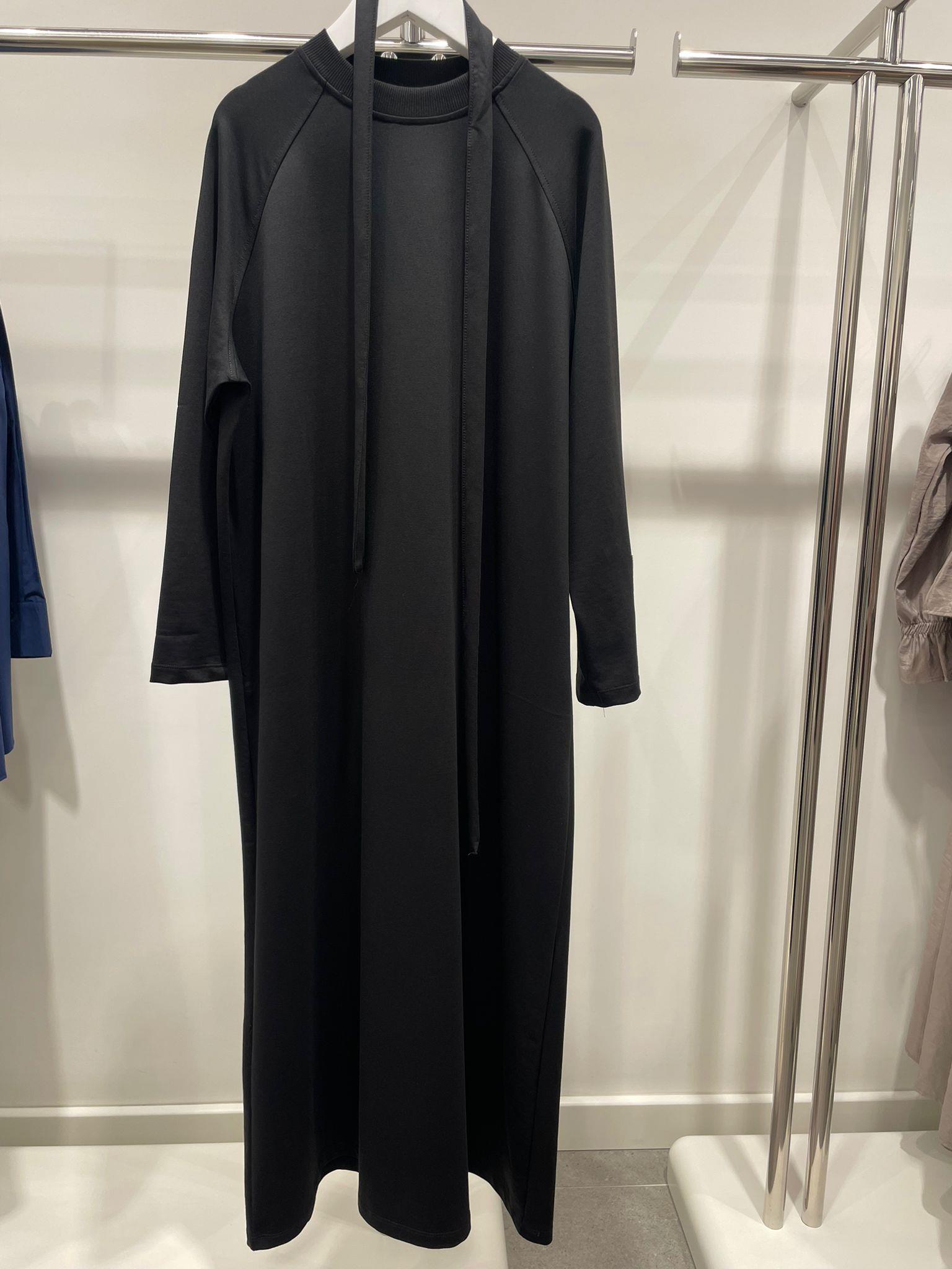 2400 KOLU ETİKET DETAYLI ELBİSE SİYAH 