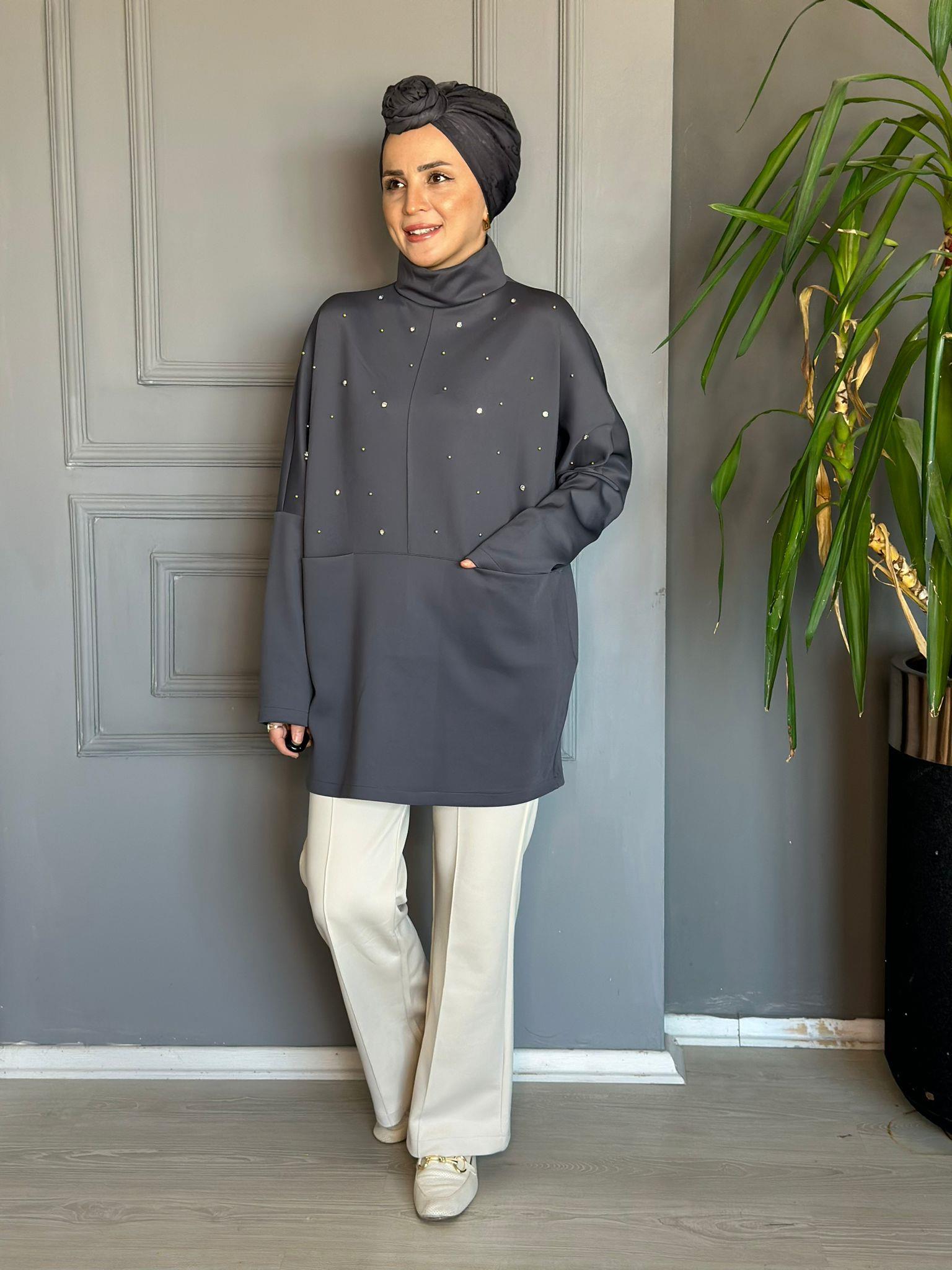 24040 TAŞ NAKIŞLI SCUBA SWEAT GRİ L-XL