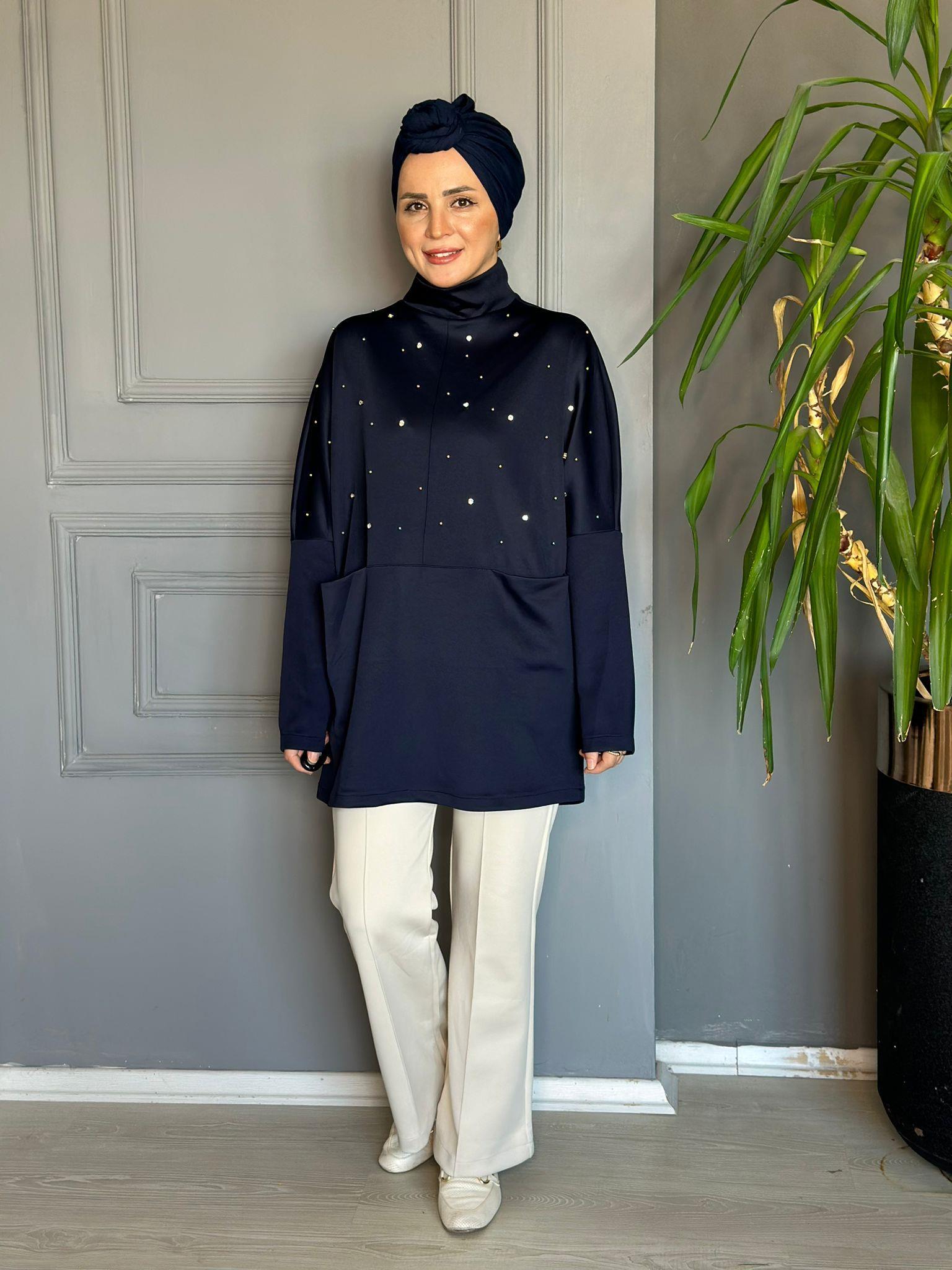 24040 TAŞ NAKIŞLI SCUBA SWEAT LACİVERT L-XL
