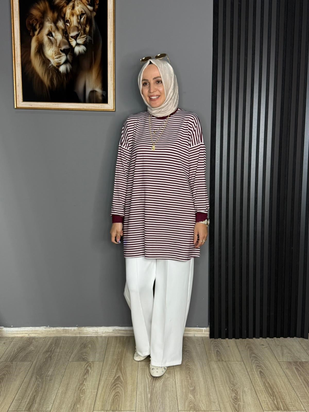 24093 ÇİZGİLİ PENYE BORDO STANDART