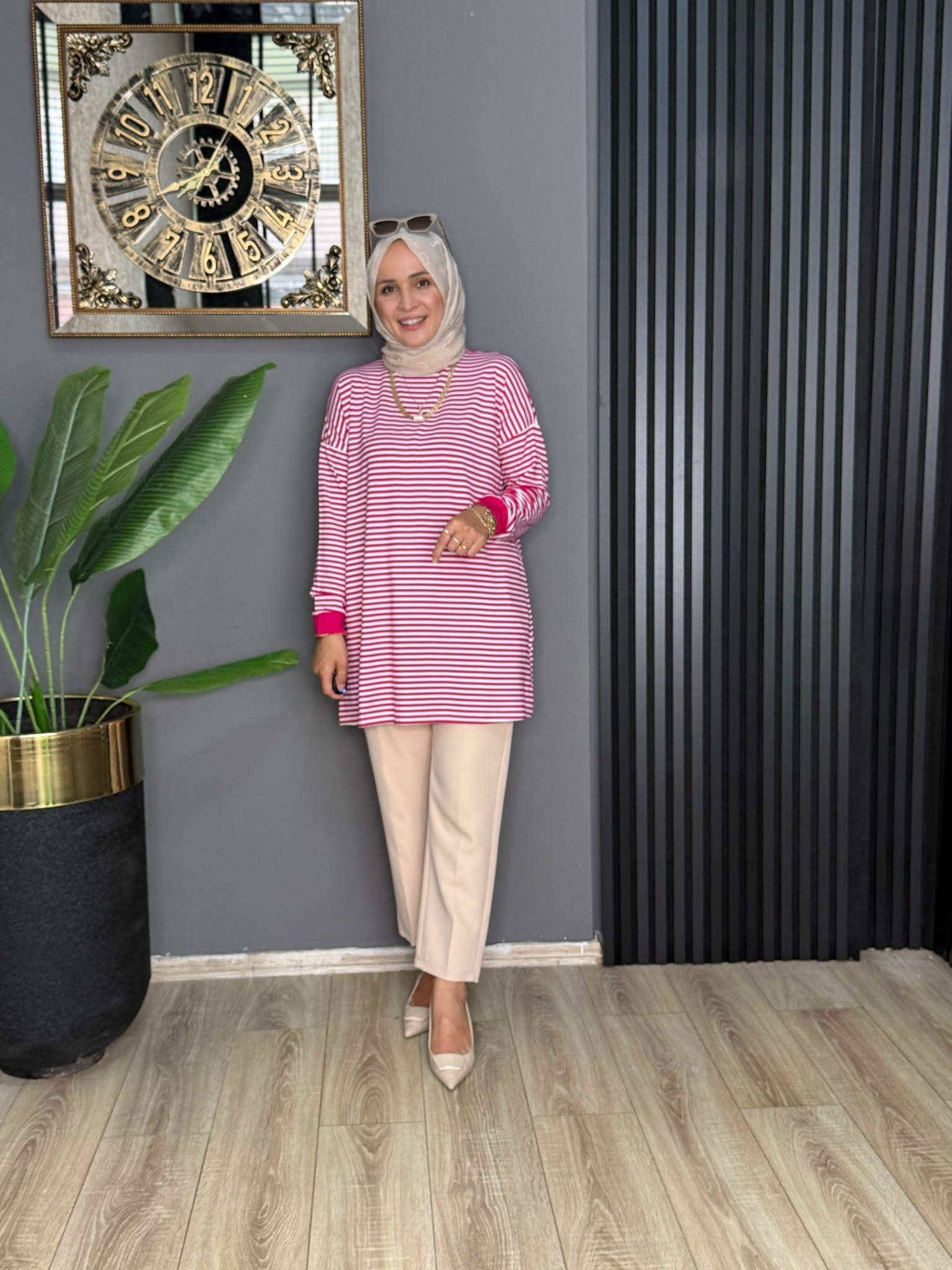 24093 ÇİZGİLİ PENYE PEMBE STD