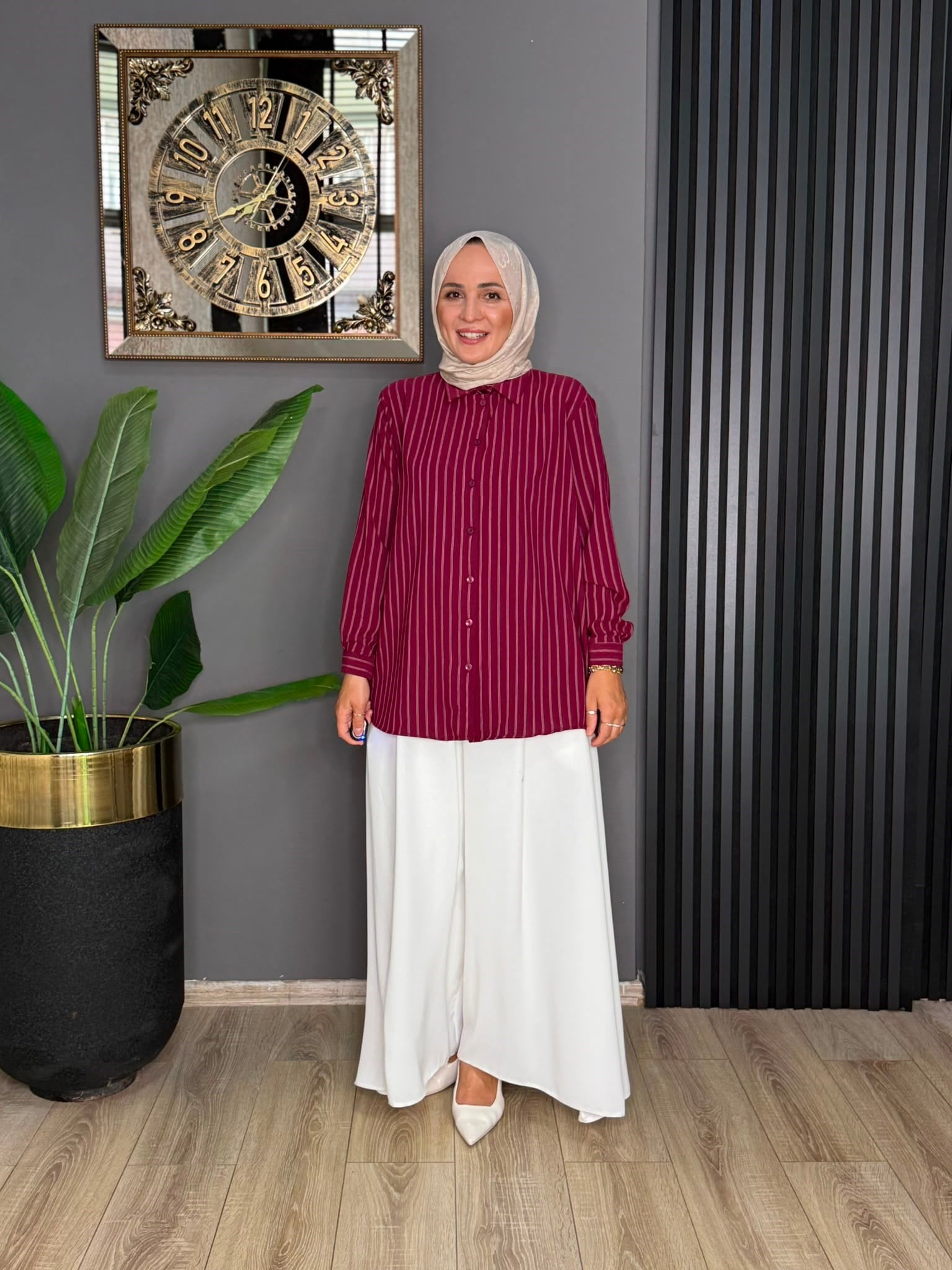 24097 KAMPANYALI ÇİZGİLİ TUNİK BORDO 