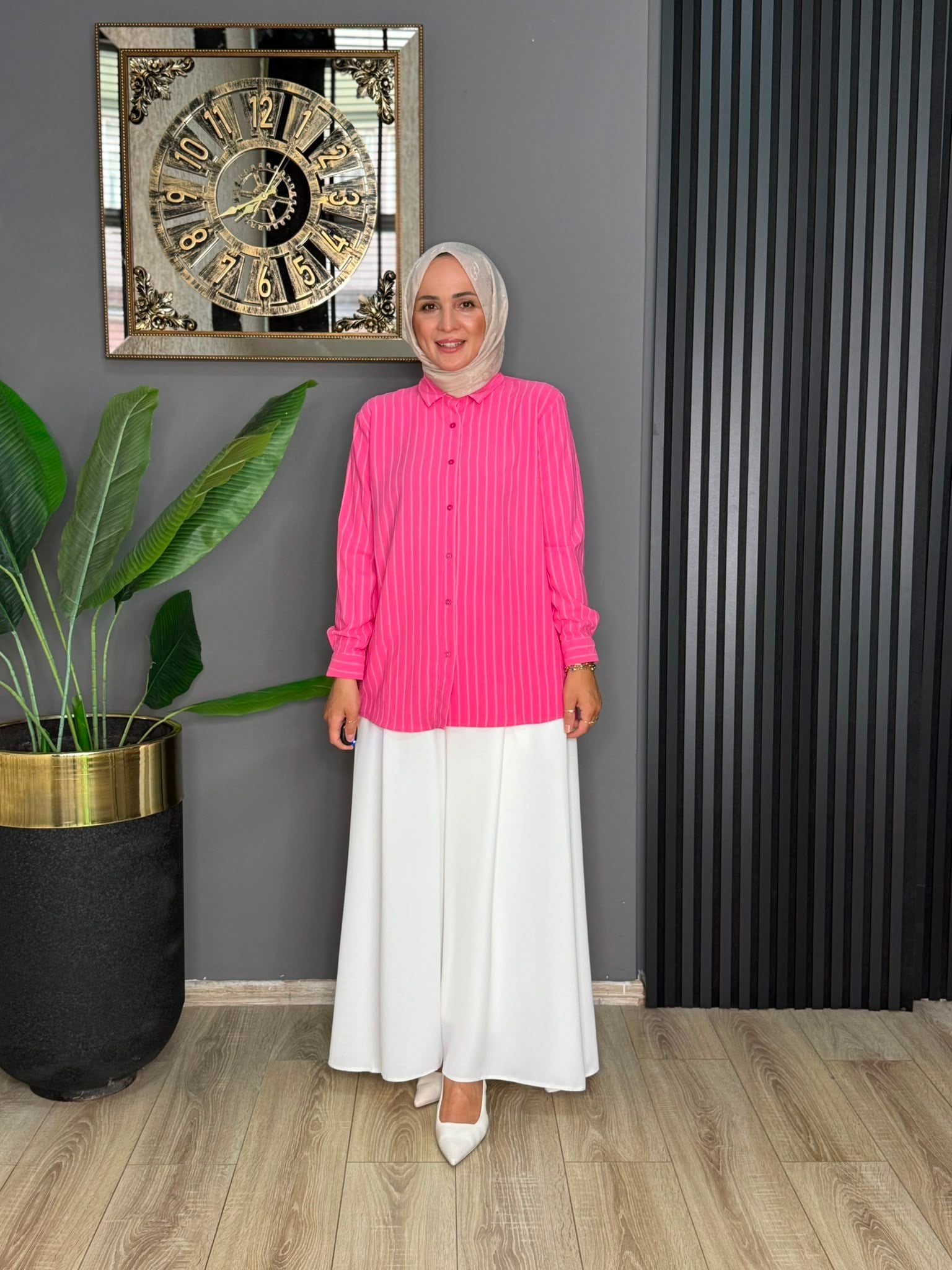 24097 KAMPANYALI ÇİZGİLİ TUNİK PEMBE 