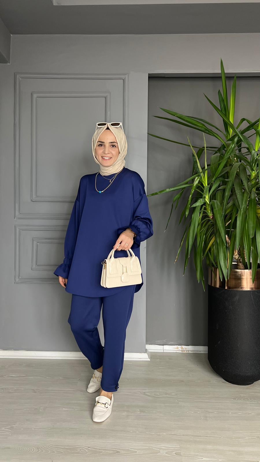 24125 KOLU FIRFIRLI TUNİK LACİVERT S-M