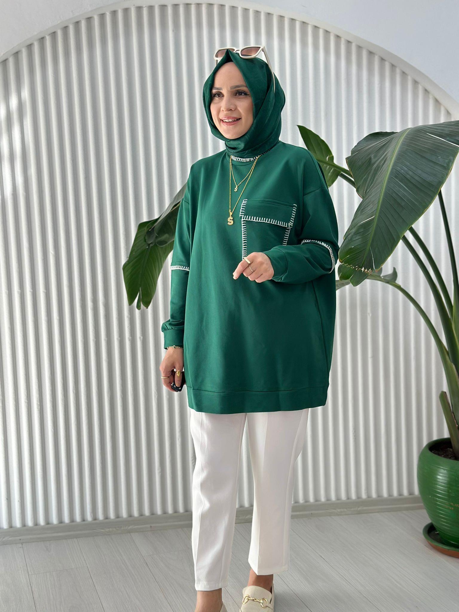 24156 İNDİRMLİ TEK İPLİK SWEAT YEŞİL  