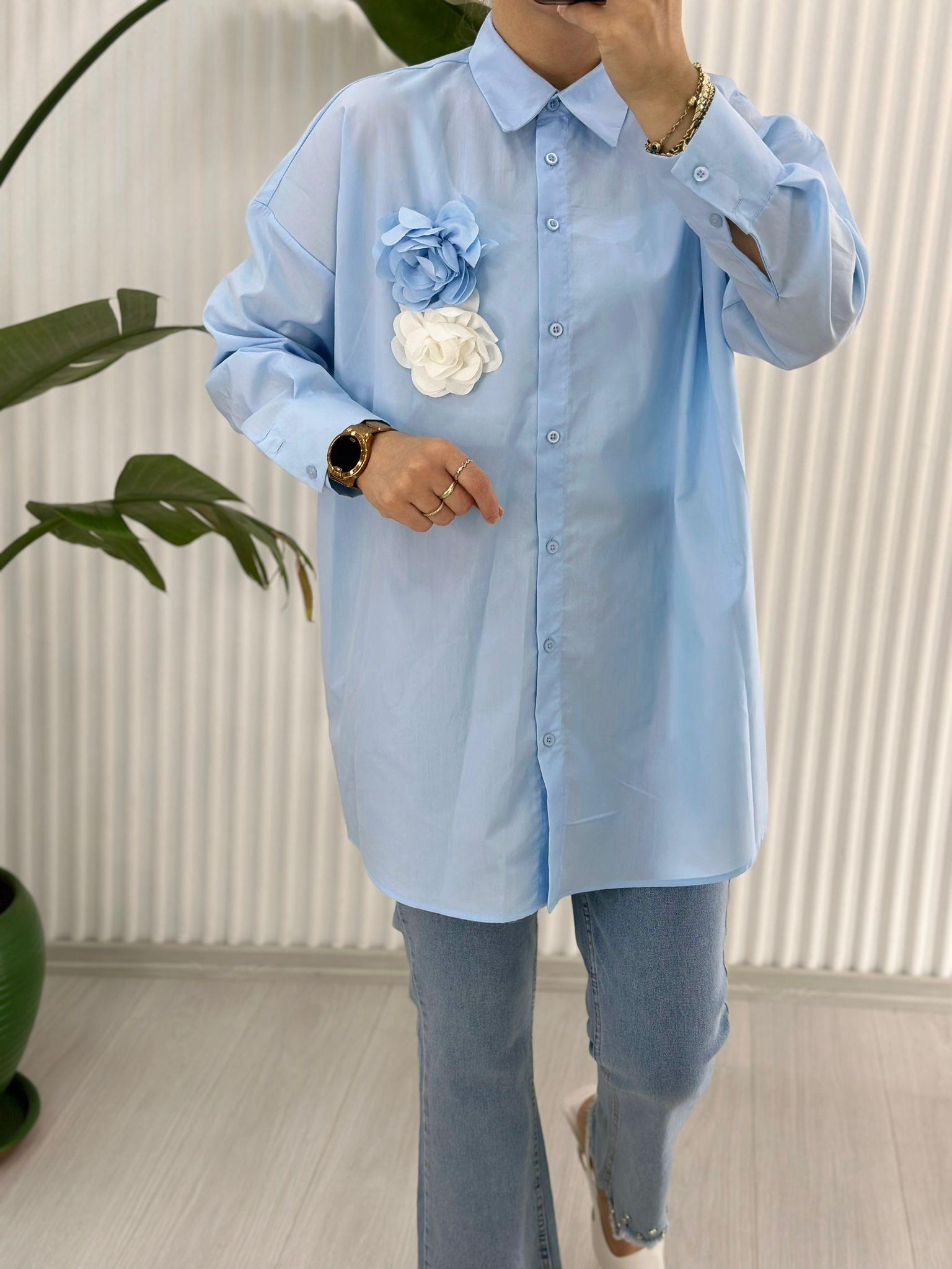 24182 GÜL DETAY GÖMLEK MAVİ STD