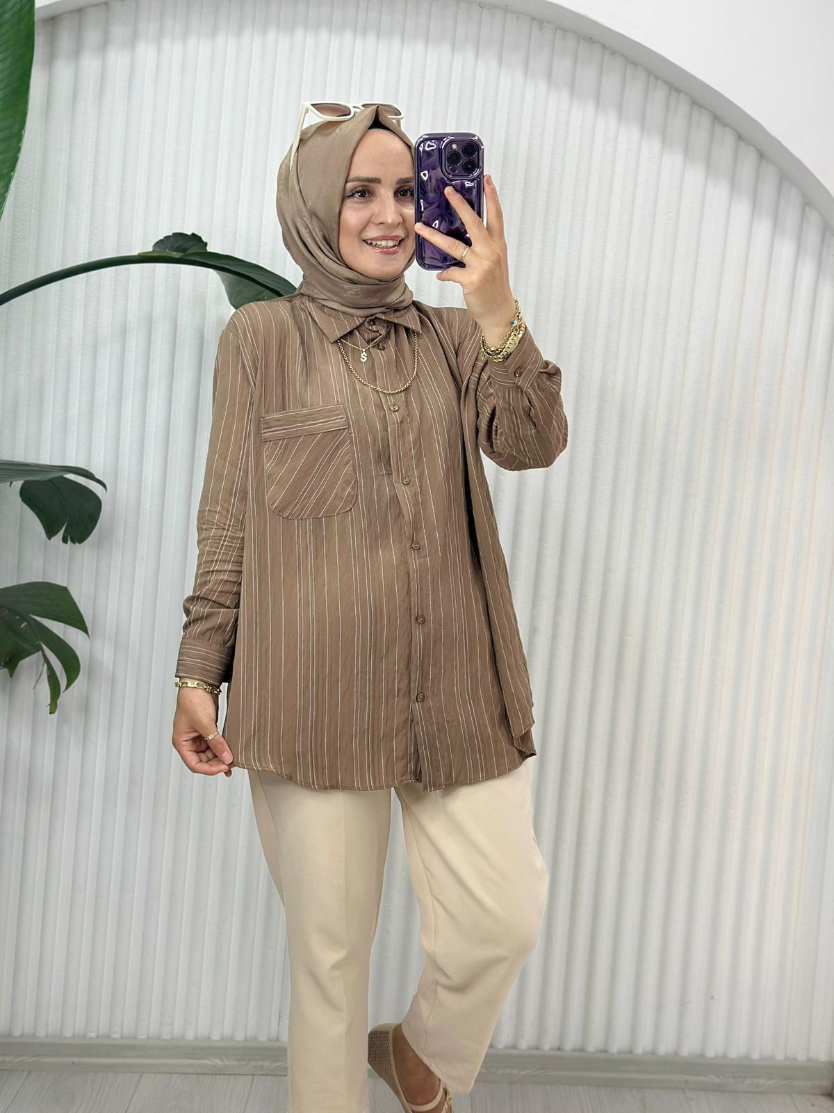 24187 ÇİFT ÇİZGİLİ GÖMLEK KAHVE STD