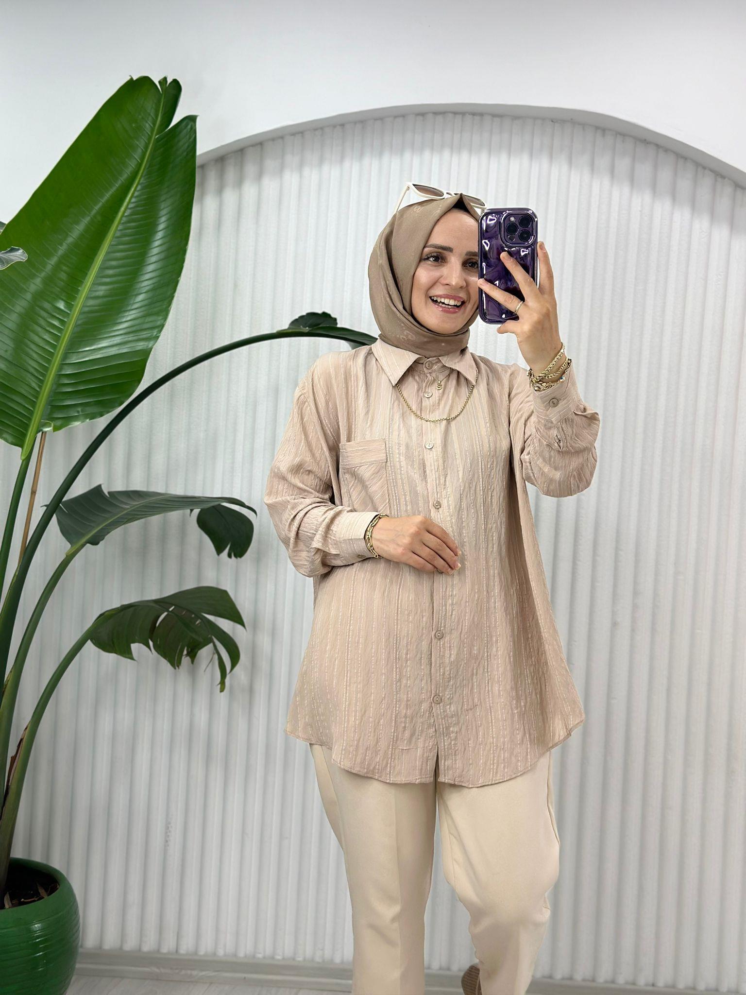 24187 ÇİFT ÇİZGİLİ GÖMLEK KREM STD