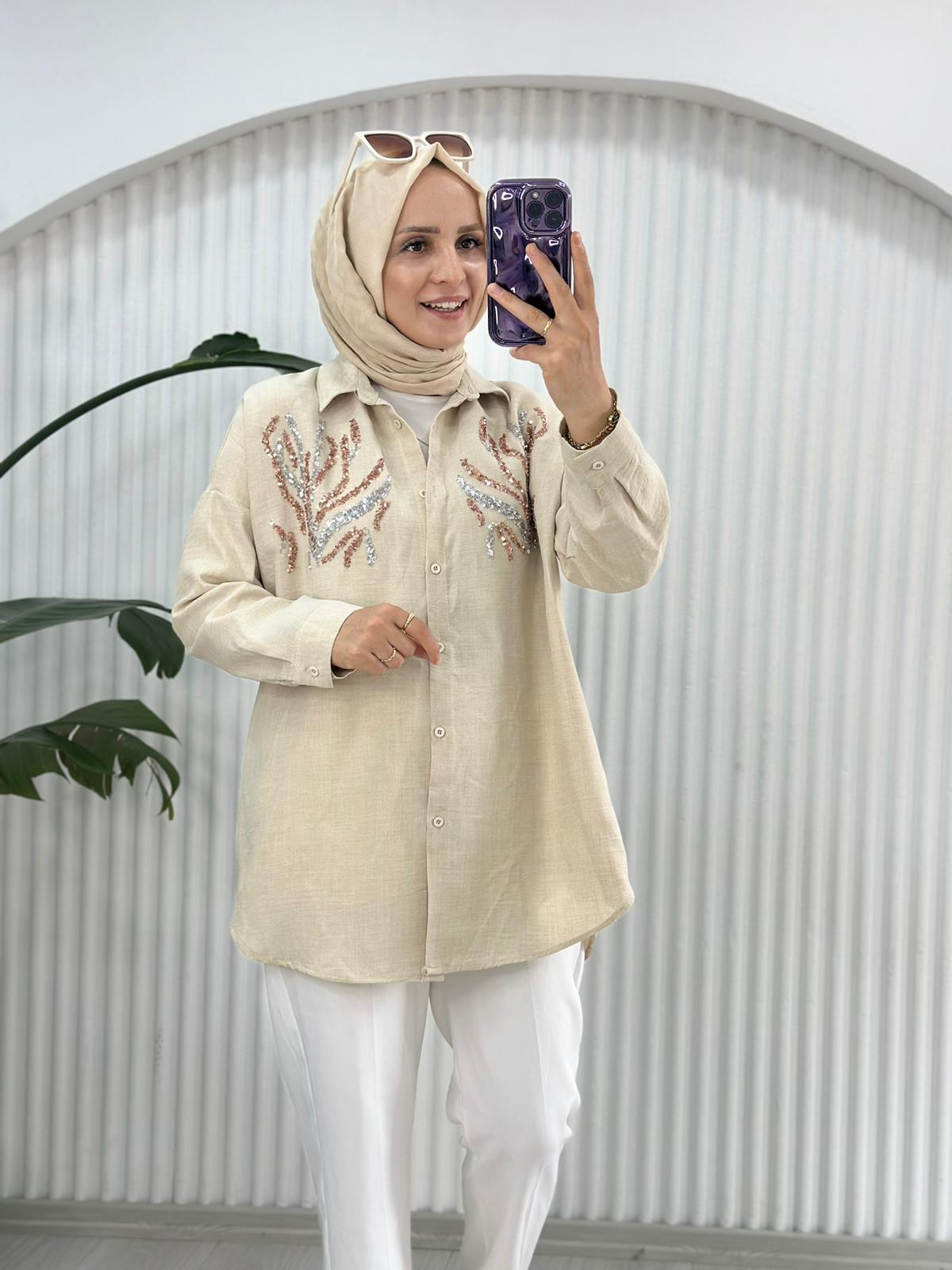 24209 PULLU GÖMLEK KREM 