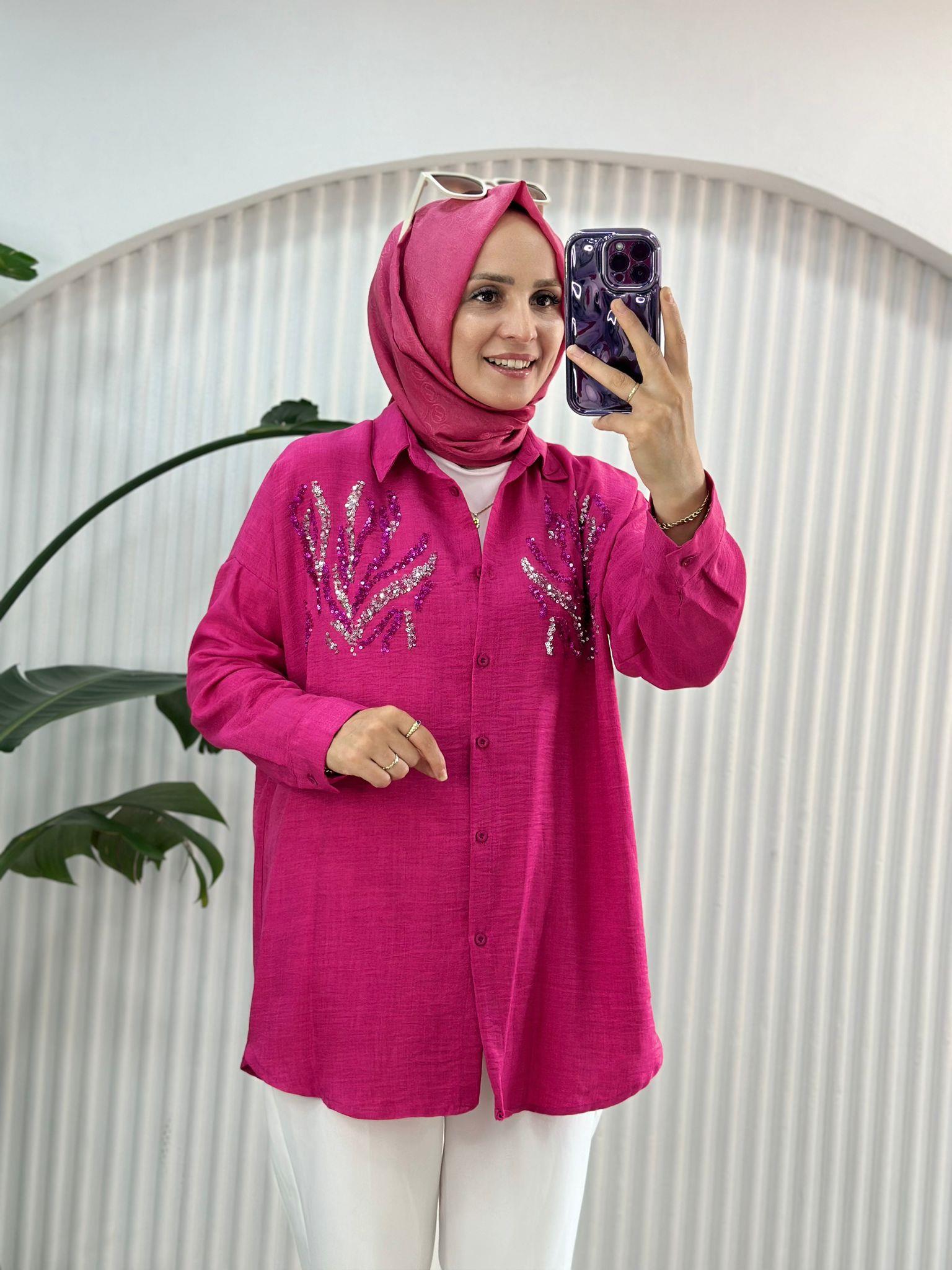 24209 PULLU GÖMLEK PEMBE 