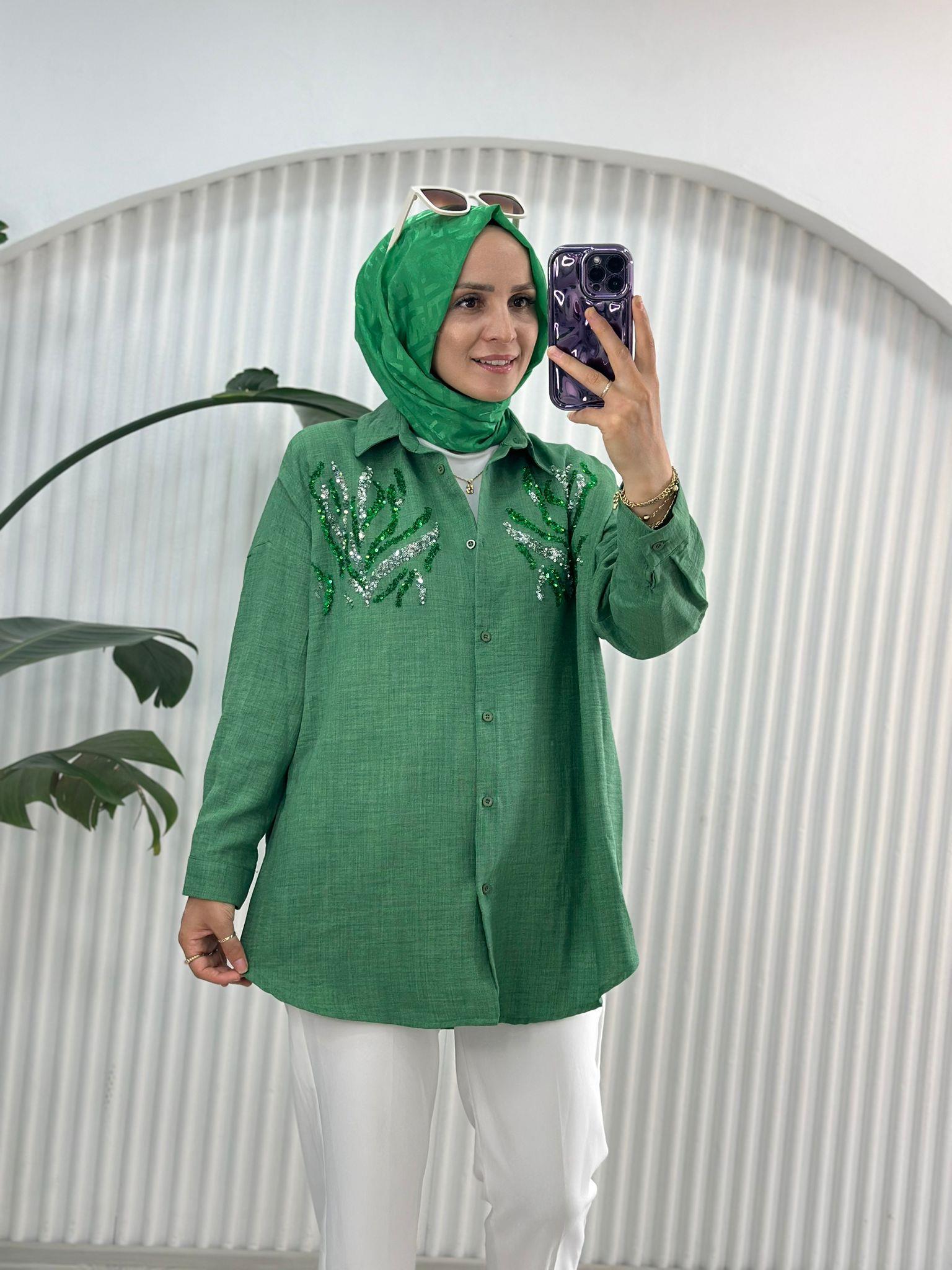 24209 PULLU GÖMLEK YEŞİL 