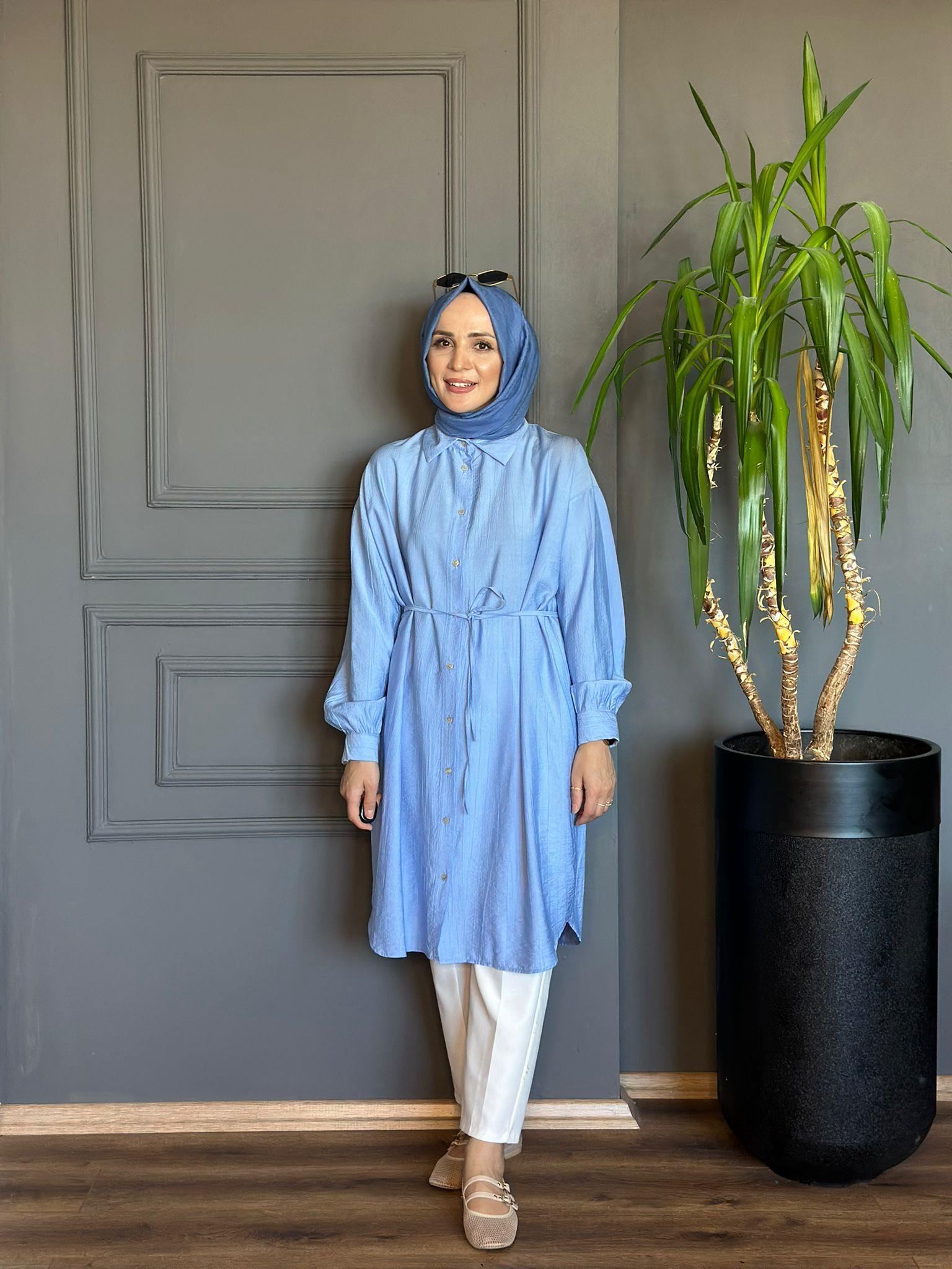 24232 MAVİ UZUN GÖMLEK 