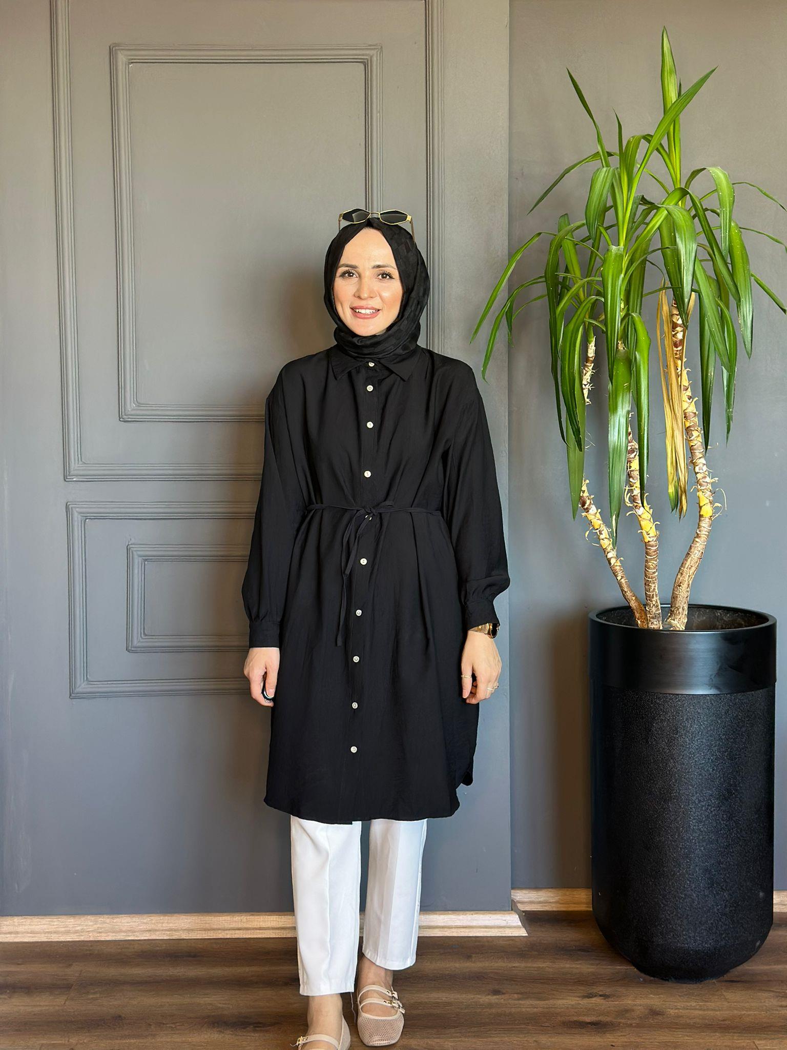 24232 SİYAH UZUN GÖMLEK 