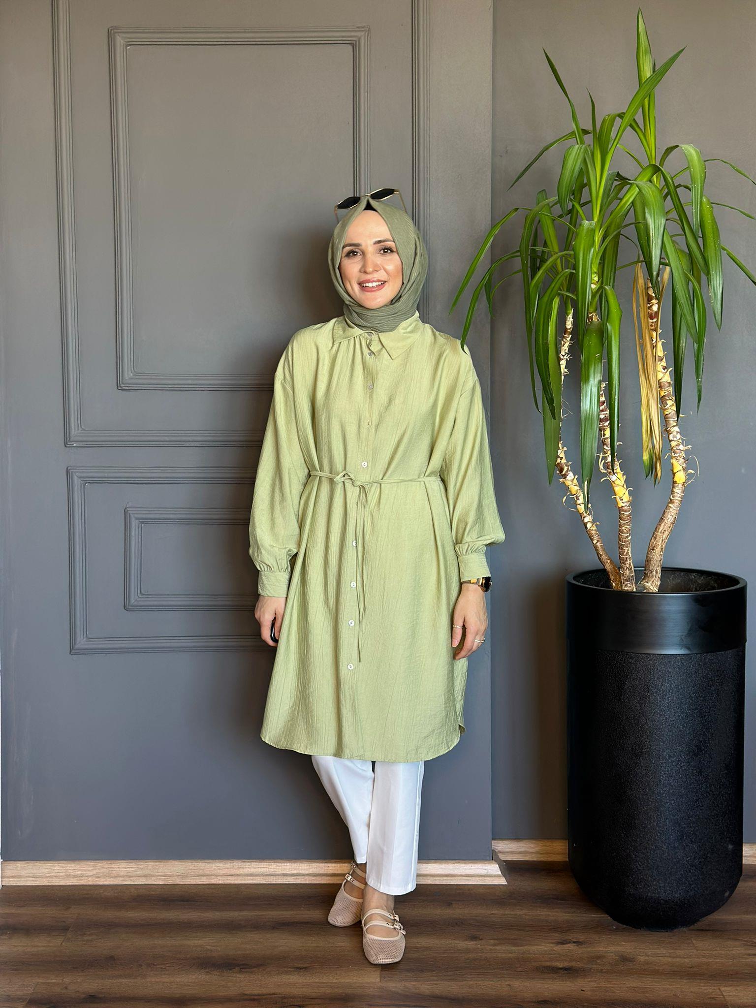 24232 YEŞİL UZUN GÖMLEK 