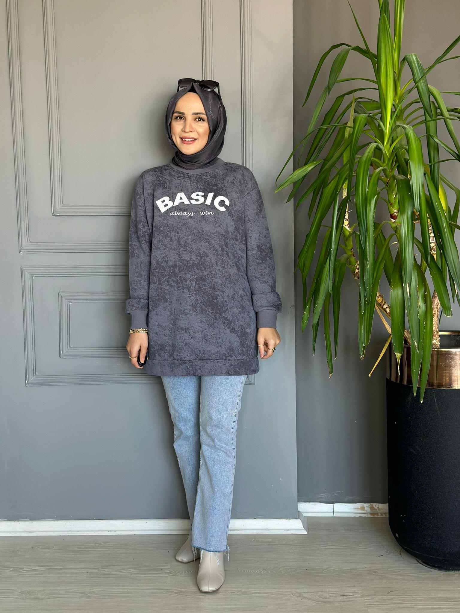 24259 BASİC YAZI SWEAT GRİ