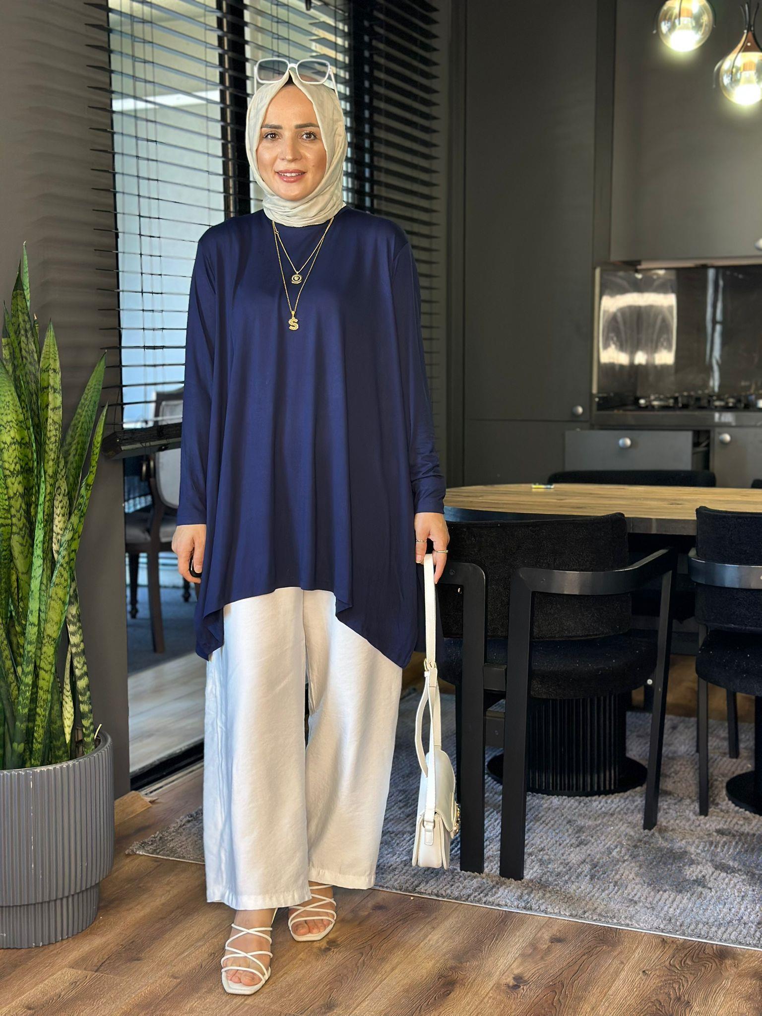 24278 LACİVERT PENYE KUMAŞ TUNİK STANDART 