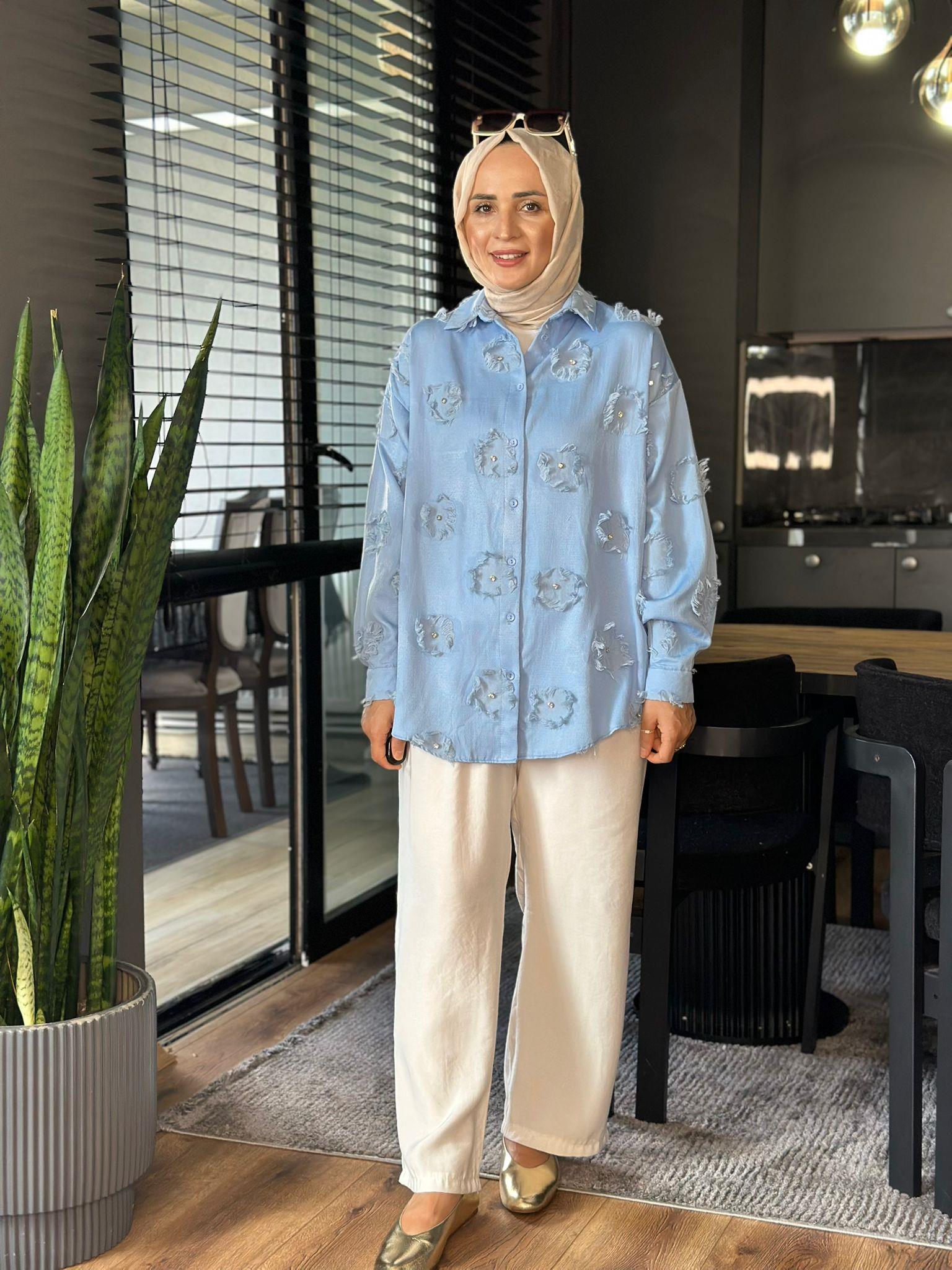 24324 DÜĞME DETAYLI GÖMLEK MAVİ 