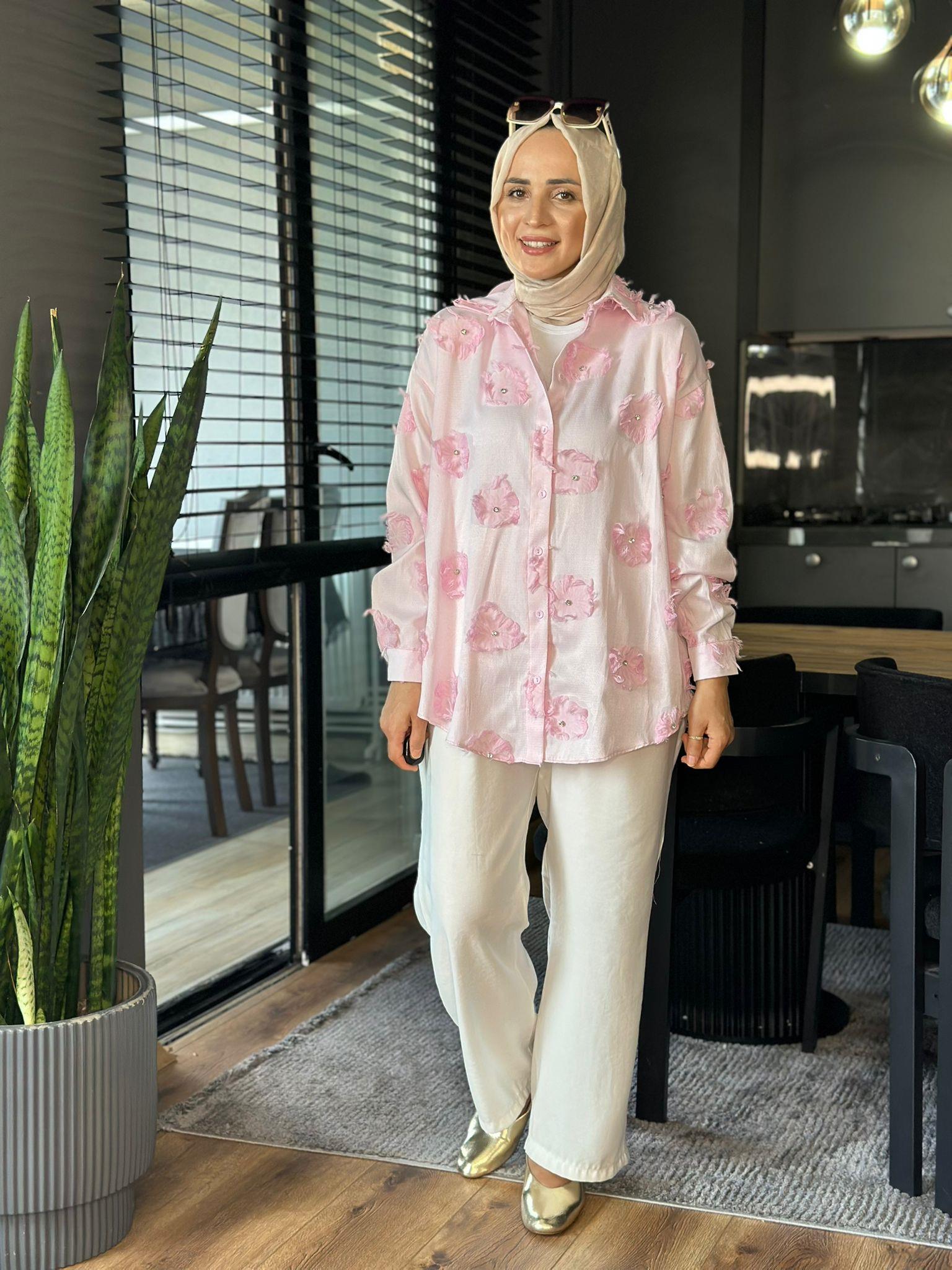 24324 DÜĞME DETAYLI GÖMLEK PEMBE 