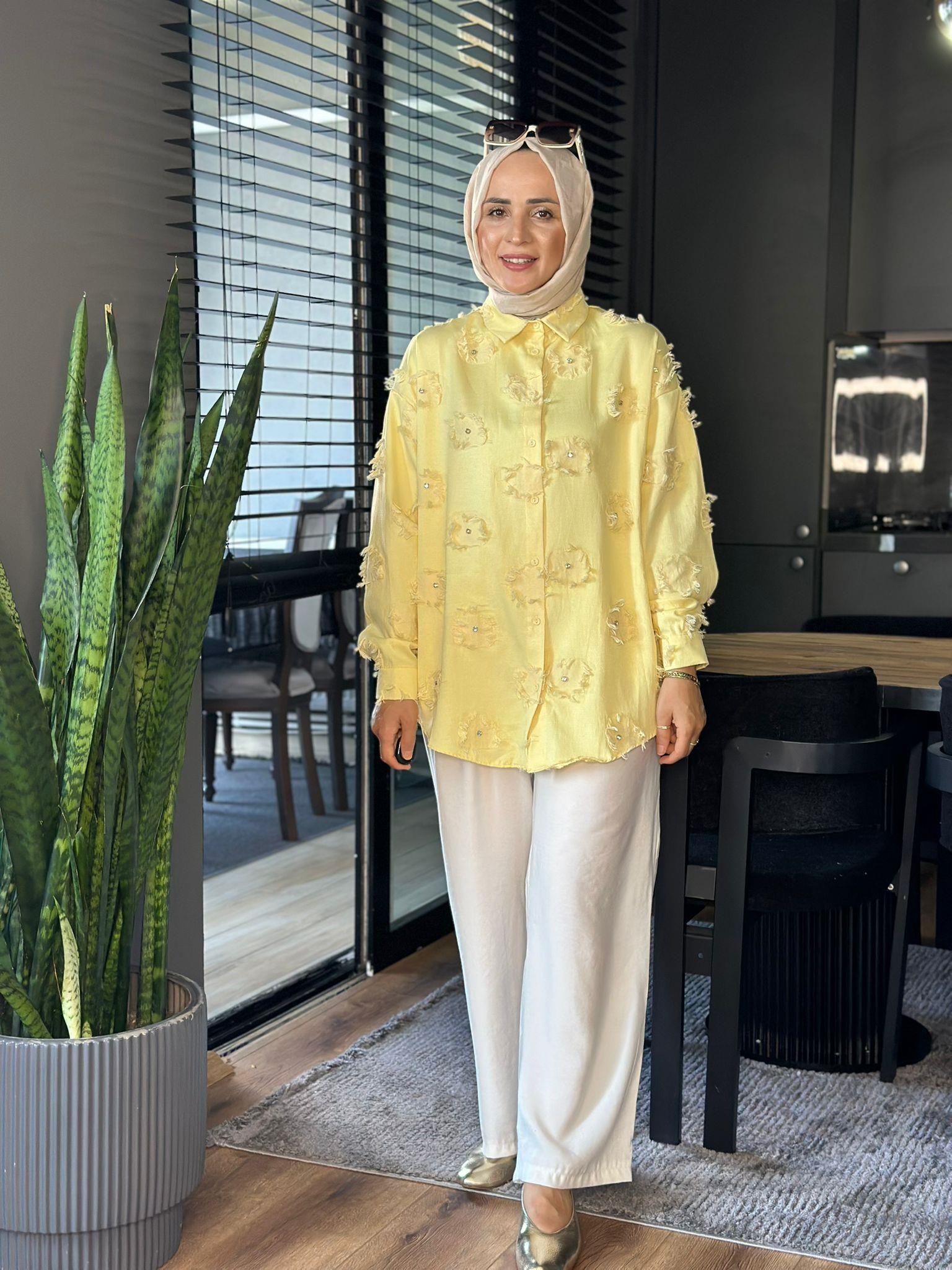 24324 DÜĞME DETAYLI GÖMLEK SARI 