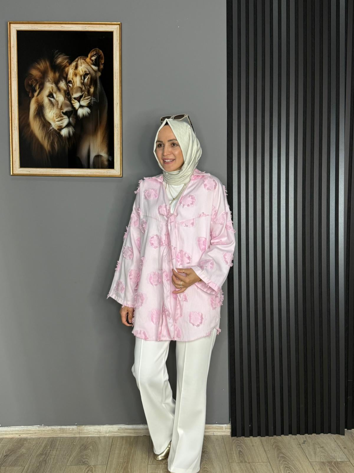 24326 PÜSKÜLLÜ KİMONO GÖMLEK PEMBE 