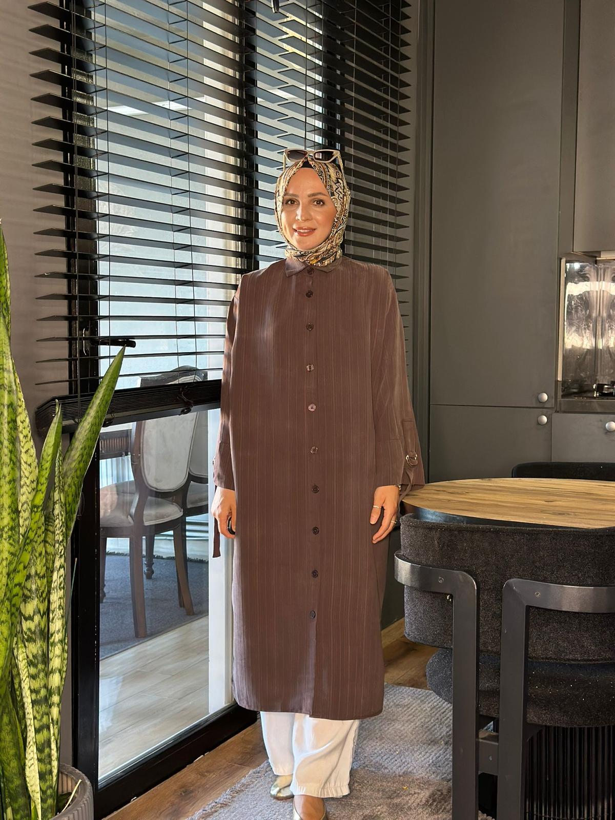 24333 KEMERLİ UZUN KAP KAHVERENGİ S-M 
